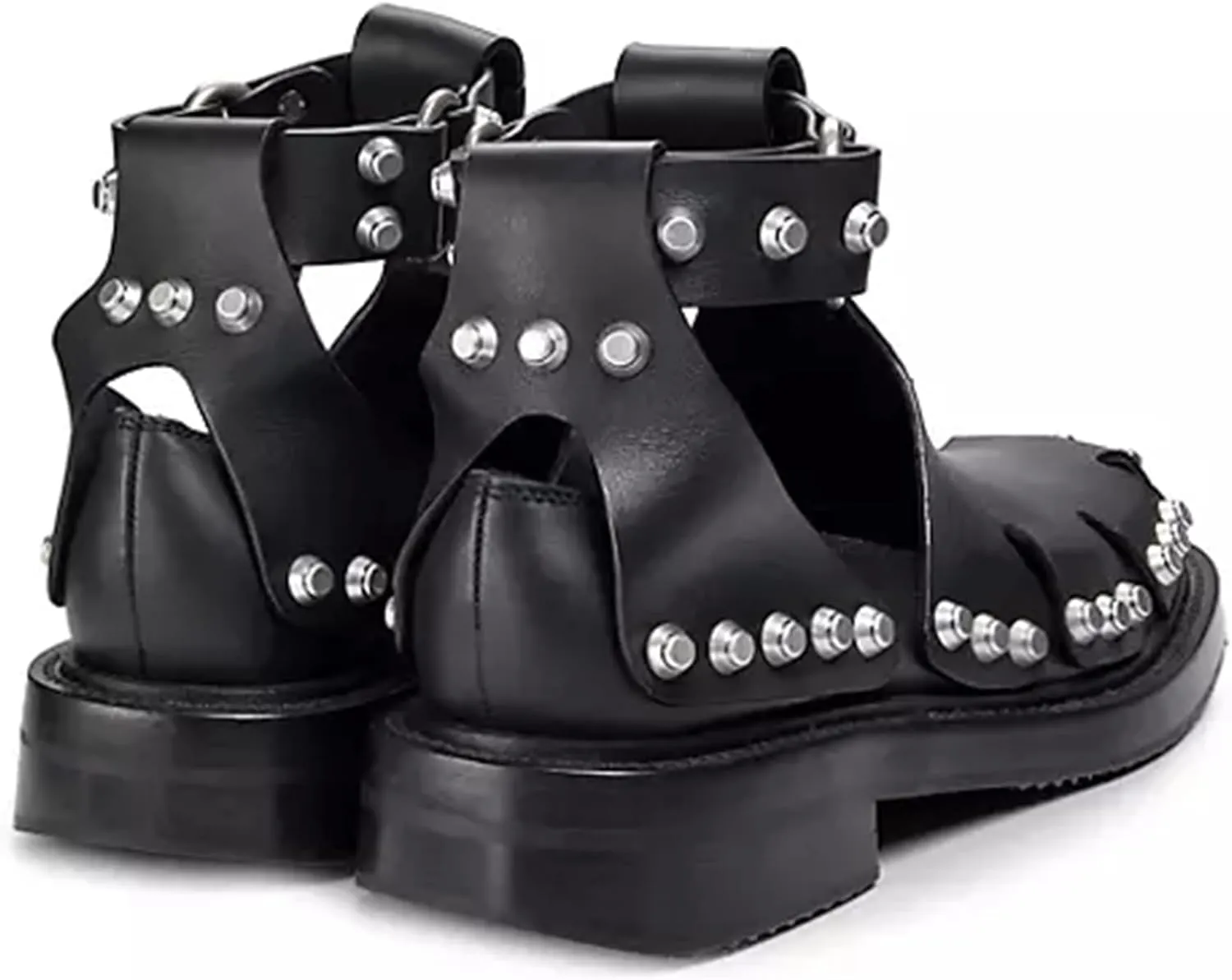 Arqa Studded Leather Loafers for Women Featuring Stud Detailing on The Adjustable Straps Slip-on Comfortable Leather Sandals Low Heel Fashion Closed Toe Shoes