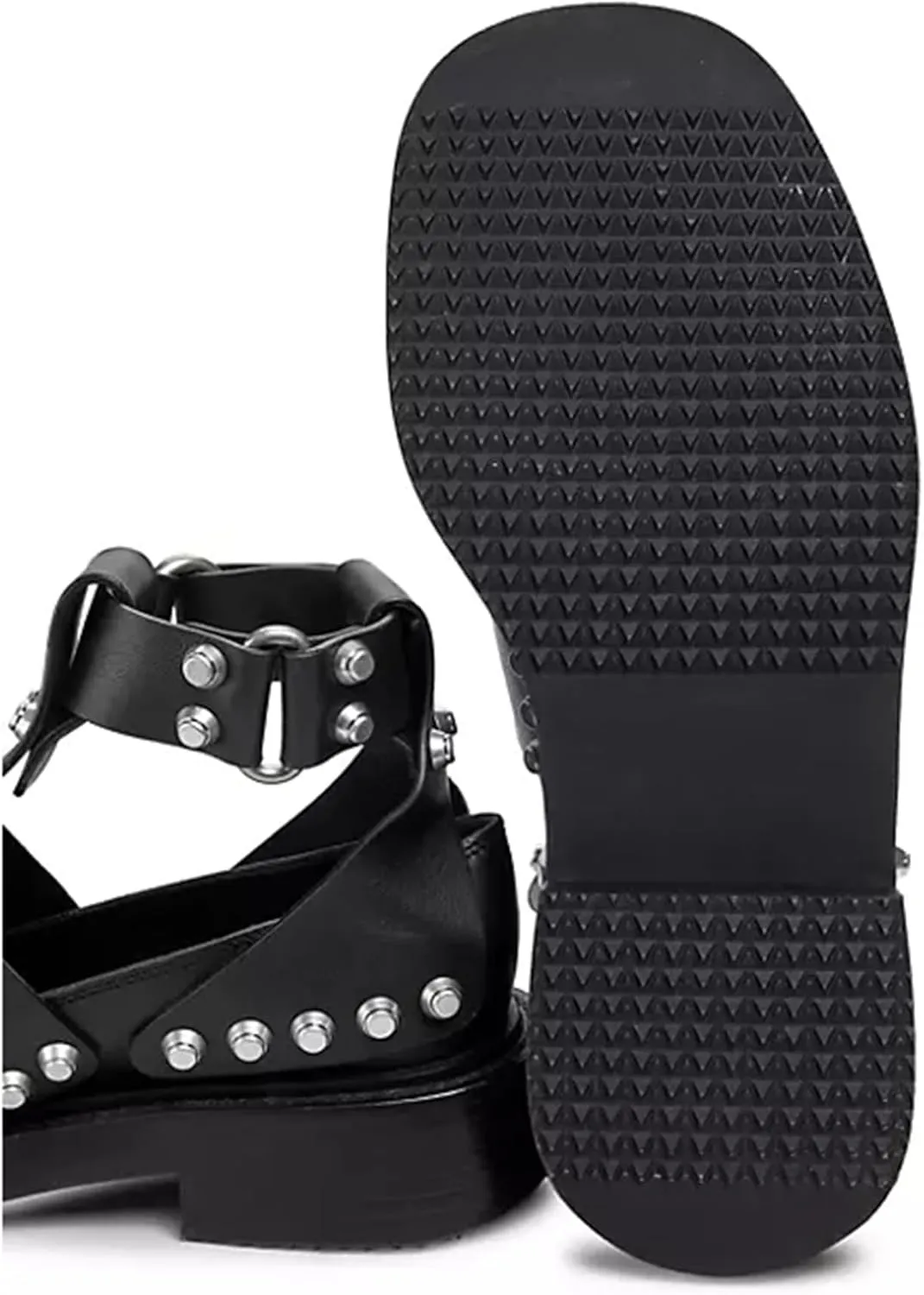 Arqa Studded Leather Loafers for Women Featuring Stud Detailing on The Adjustable Straps Slip-on Comfortable Leather Sandals Low Heel Fashion Closed Toe Shoes