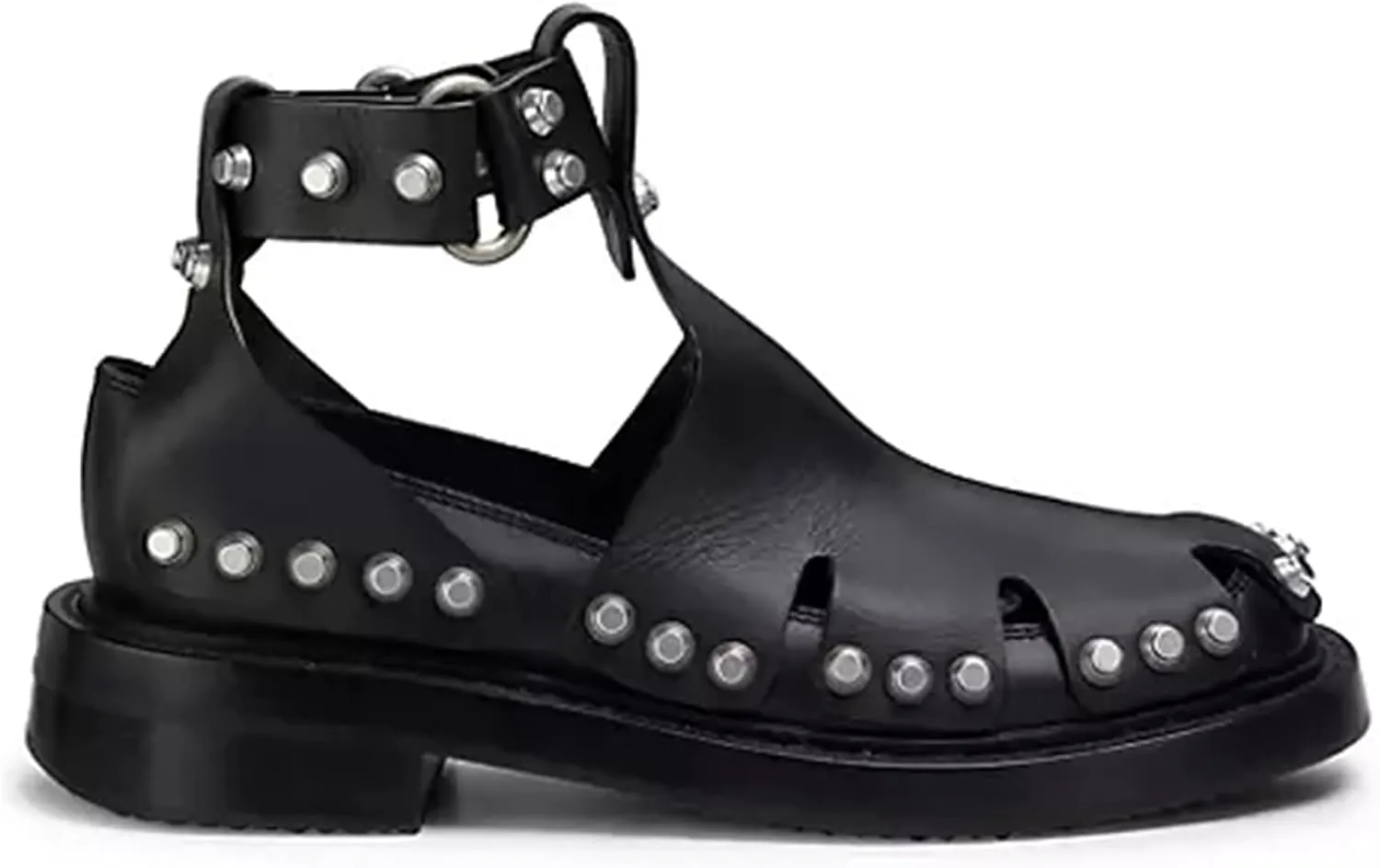 Arqa Studded Leather Loafers for Women Featuring Stud Detailing on The Adjustable Straps Slip-on Comfortable Leather Sandals Low Heel Fashion Closed Toe Shoes