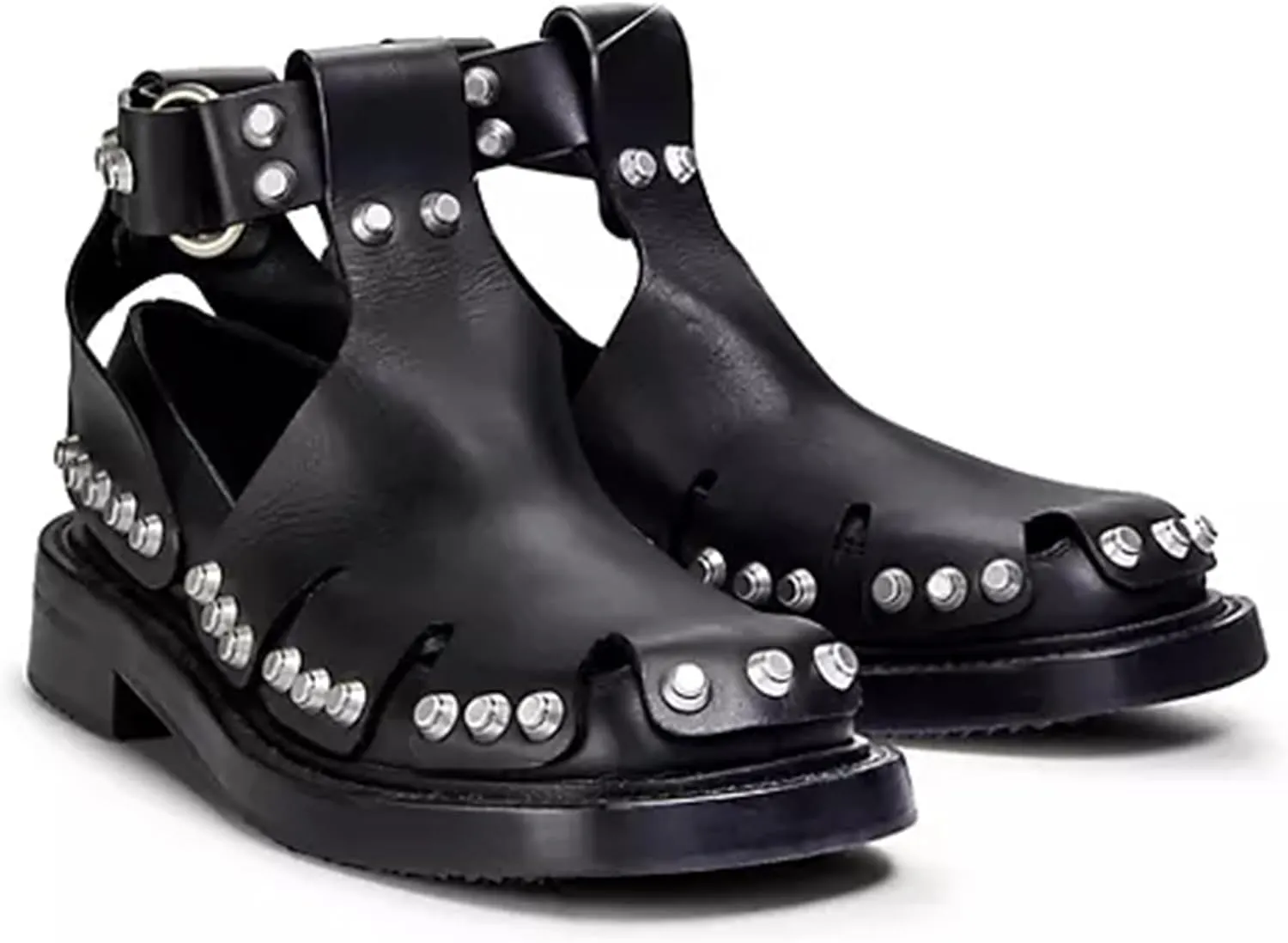Arqa Studded Leather Loafers for Women Featuring Stud Detailing on The Adjustable Straps Slip-on Comfortable Leather Sandals Low Heel Fashion Closed Toe Shoes