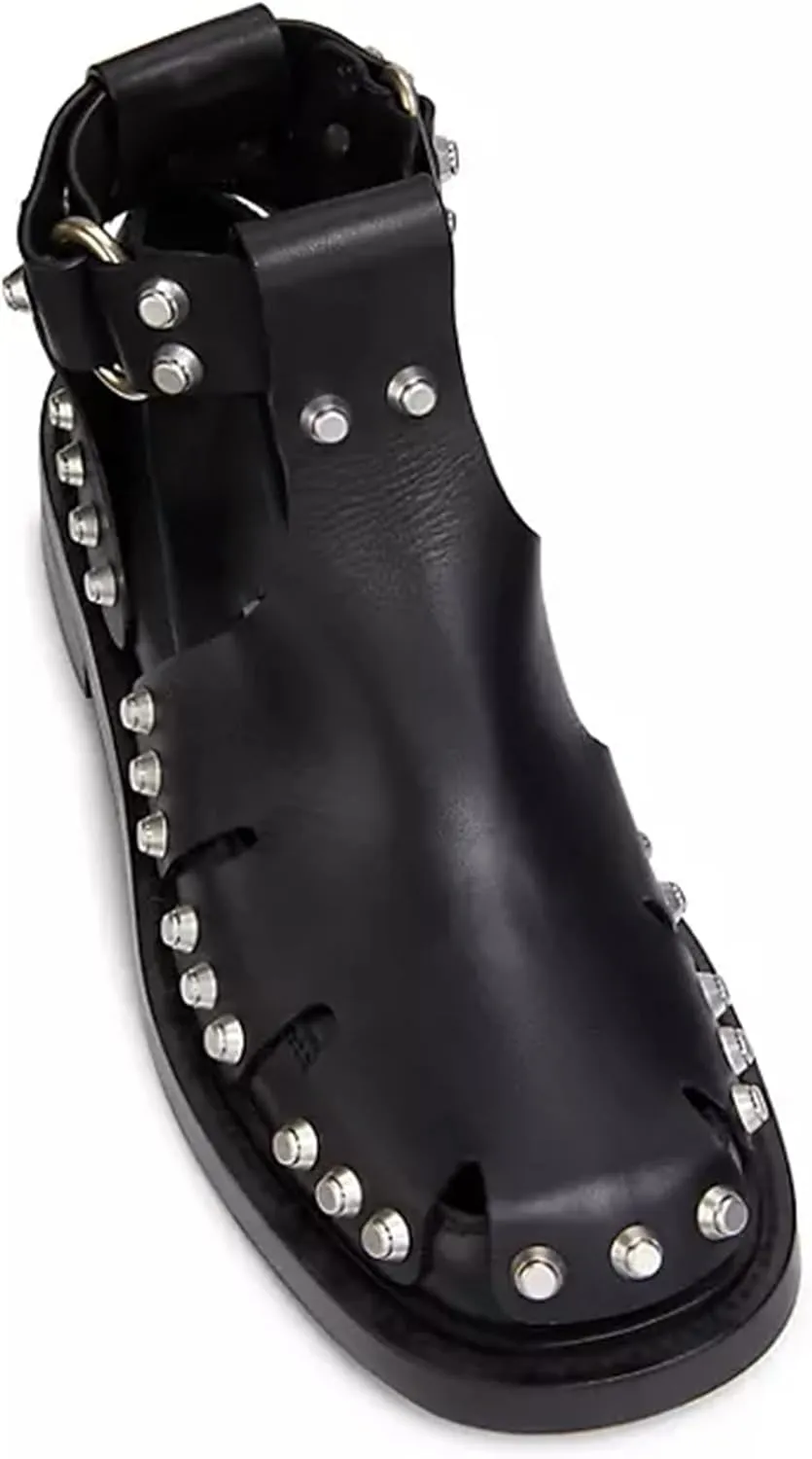 Arqa Studded Leather Loafers for Women Featuring Stud Detailing on The Adjustable Straps Slip-on Comfortable Leather Sandals Low Heel Fashion Closed Toe Shoes