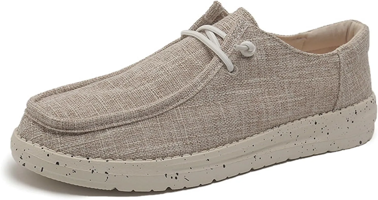 Canvas Deck Shoes Mens,Classic Lightweight Breathable Men Loafers,Casual Comfy Soft Slip On Boat Shoes for Men,Slip Resistant,All Weather Rubber Soles