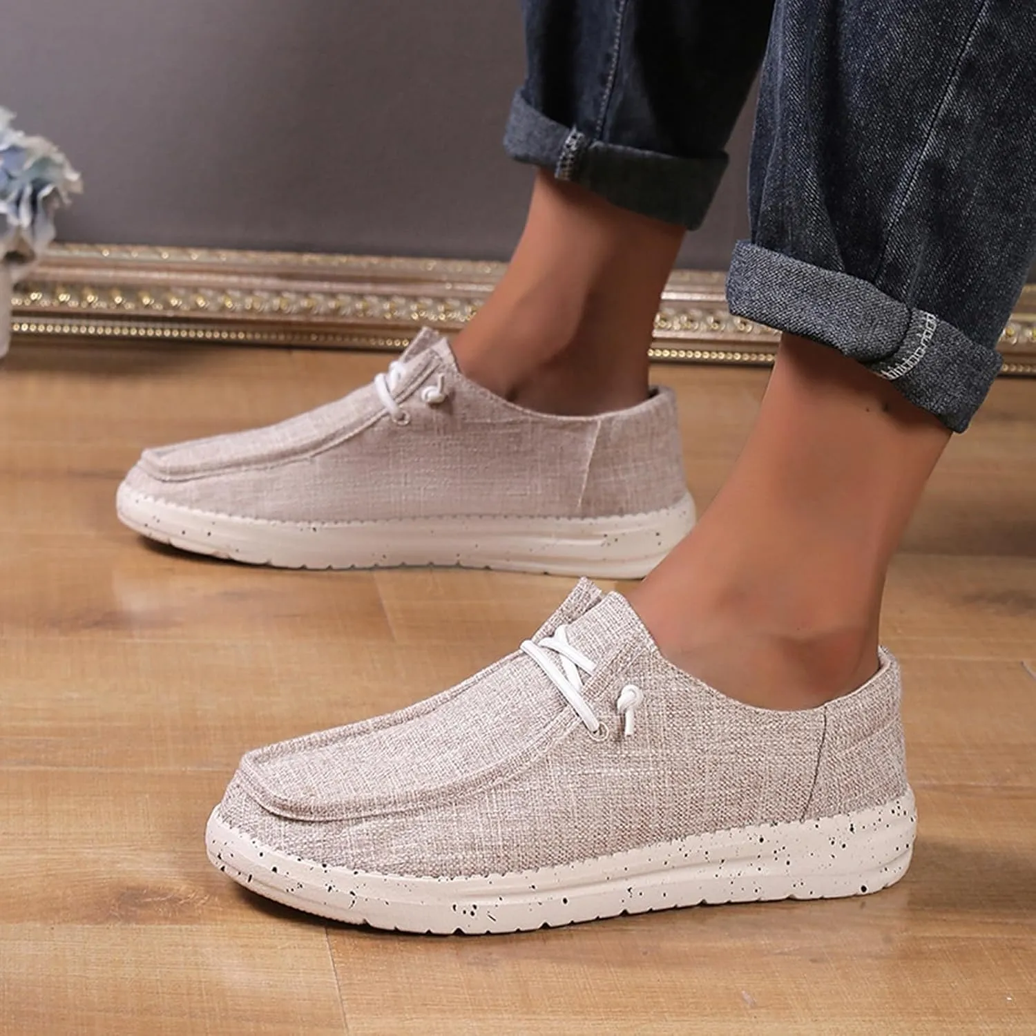Canvas Deck Shoes Mens,Classic Lightweight Breathable Men Loafers,Casual Comfy Soft Slip On Boat Shoes for Men,Slip Resistant,All Weather Rubber Soles