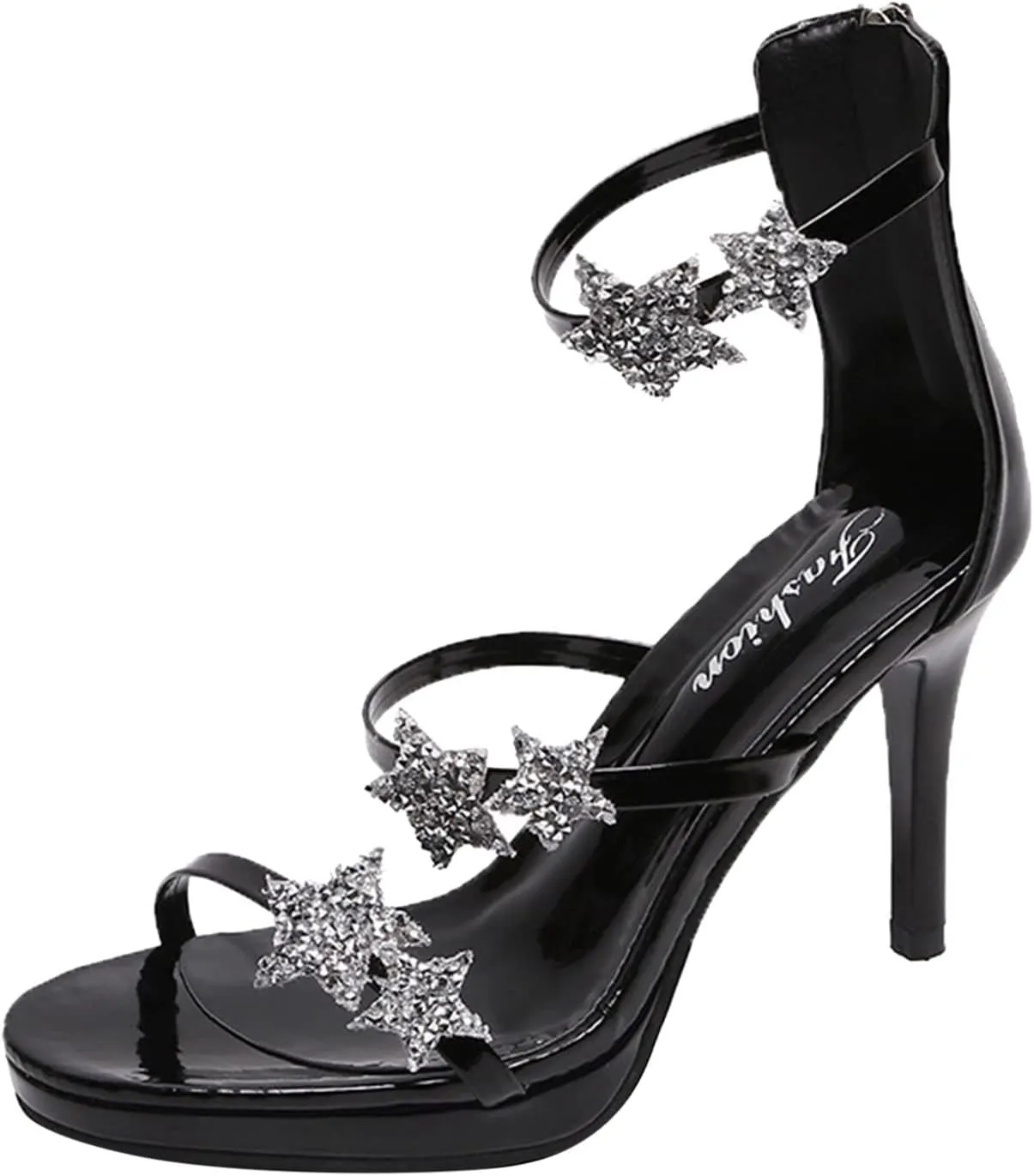 for Women Crystal Stilettos Heeled Sandals Open Toe Strappy High Ankle Strap Buckle Heels