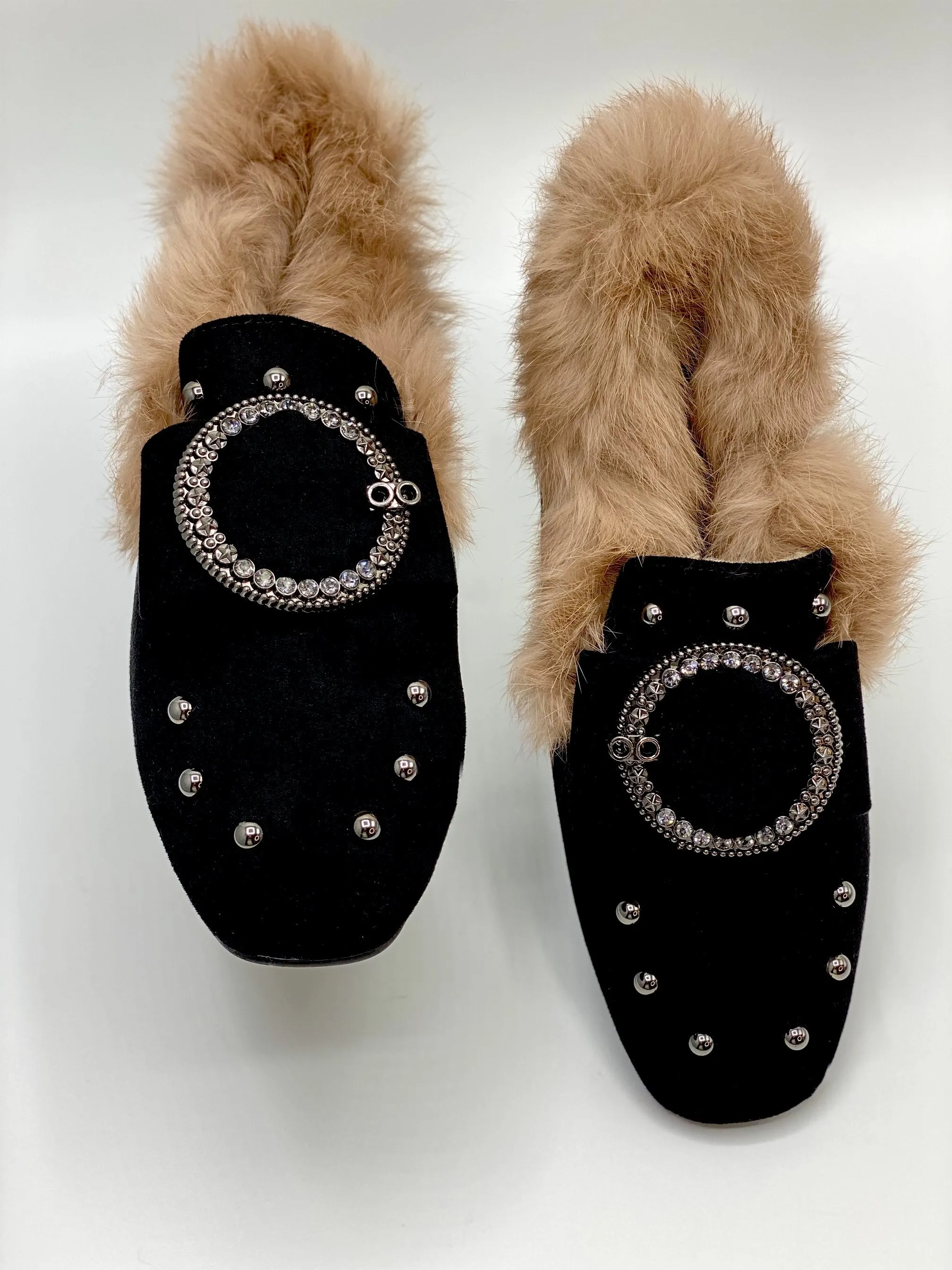 Forever Comfort Studded Faux Fur Loafers (Black)