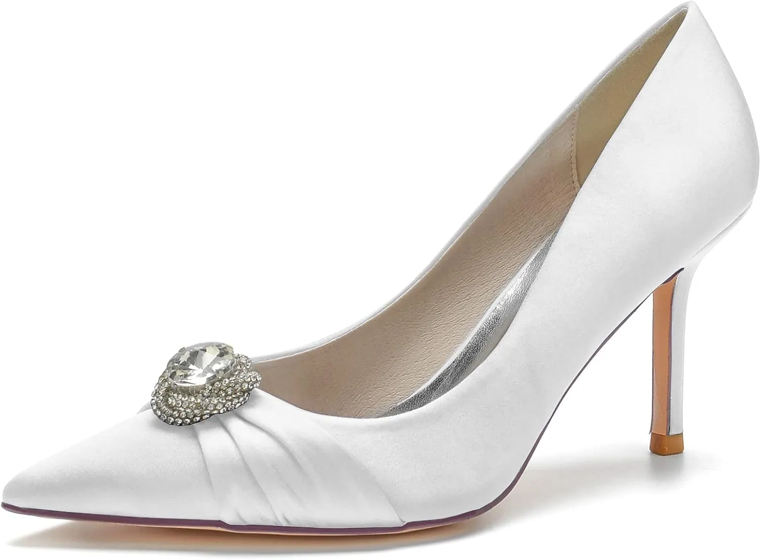 FufoneUS Bridal Shoes Women's Closed Toe Stiletto Bridal Evening Party Wedding Dress Shoes with Crystal,White,8
