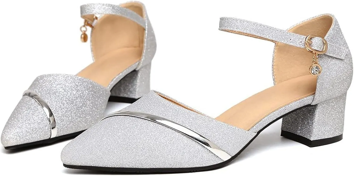 High Heel Sandals Women Open Toe Square Toe Strappy Chunky Heel Ankle Strap Party Shoes