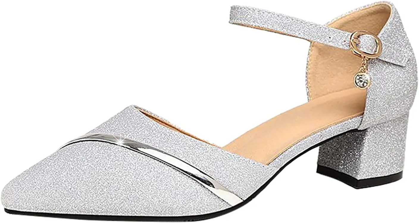 High Heel Sandals Women Open Toe Square Toe Strappy Chunky Heel Ankle Strap Party Shoes