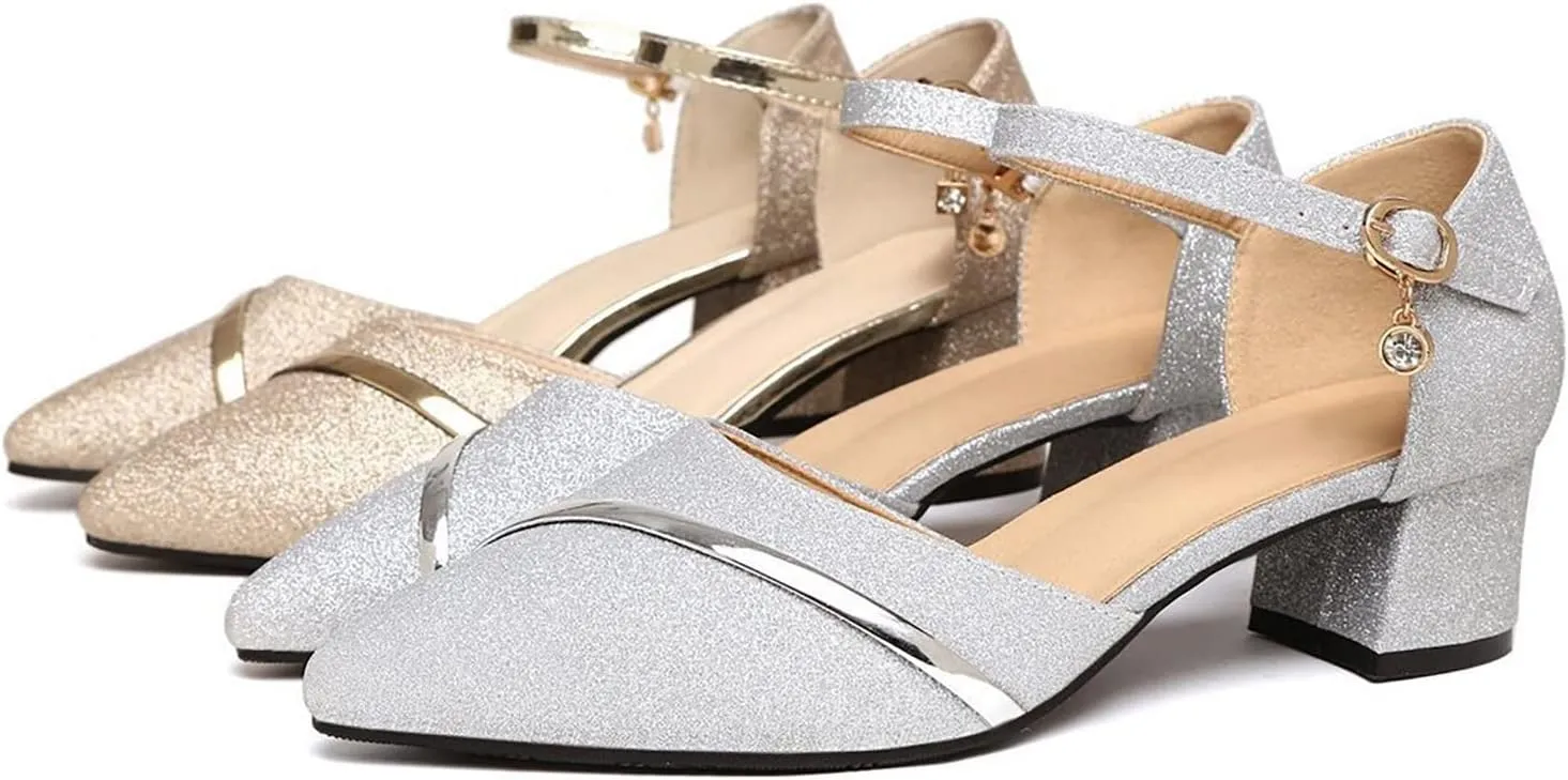 High Heel Sandals Women Open Toe Square Toe Strappy Chunky Heel Ankle Strap Party Shoes