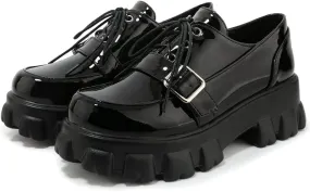 KOKOMOMO Womens Platform Oxford Shoes Chunky Platform Loafers Goth Buckle Shoes