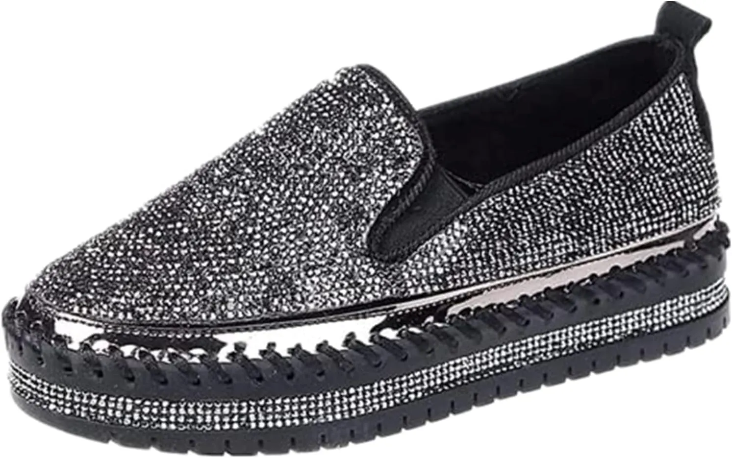 Ladmiple Sneakers For Women Walking Shoes Wide Width Slip on Glitter Shoes Fashion Dressy Summer Sparkly Flats Loafers