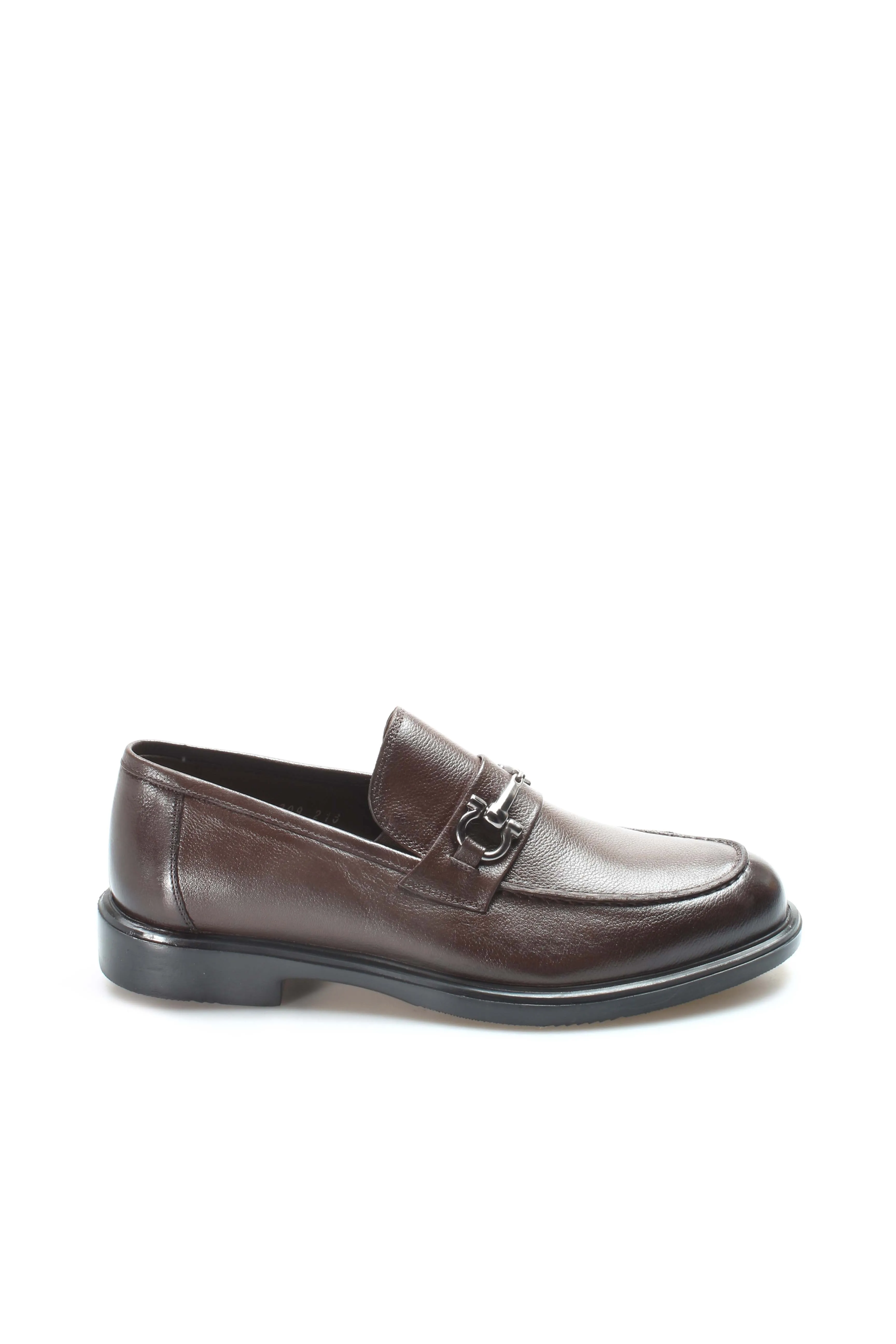Men's Brown Leather Buckle Loafers-Wessi