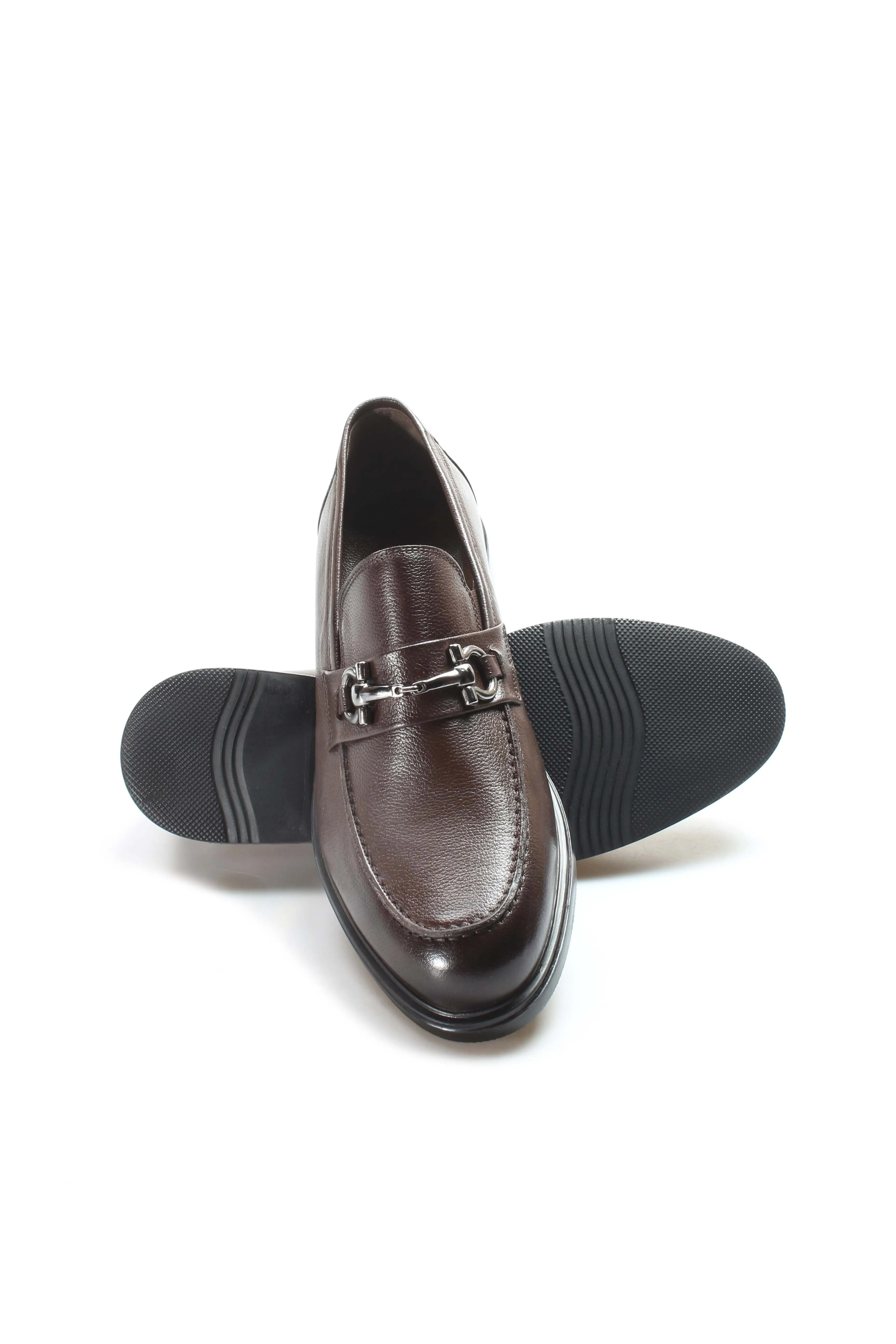 Men's Brown Leather Buckle Loafers-Wessi