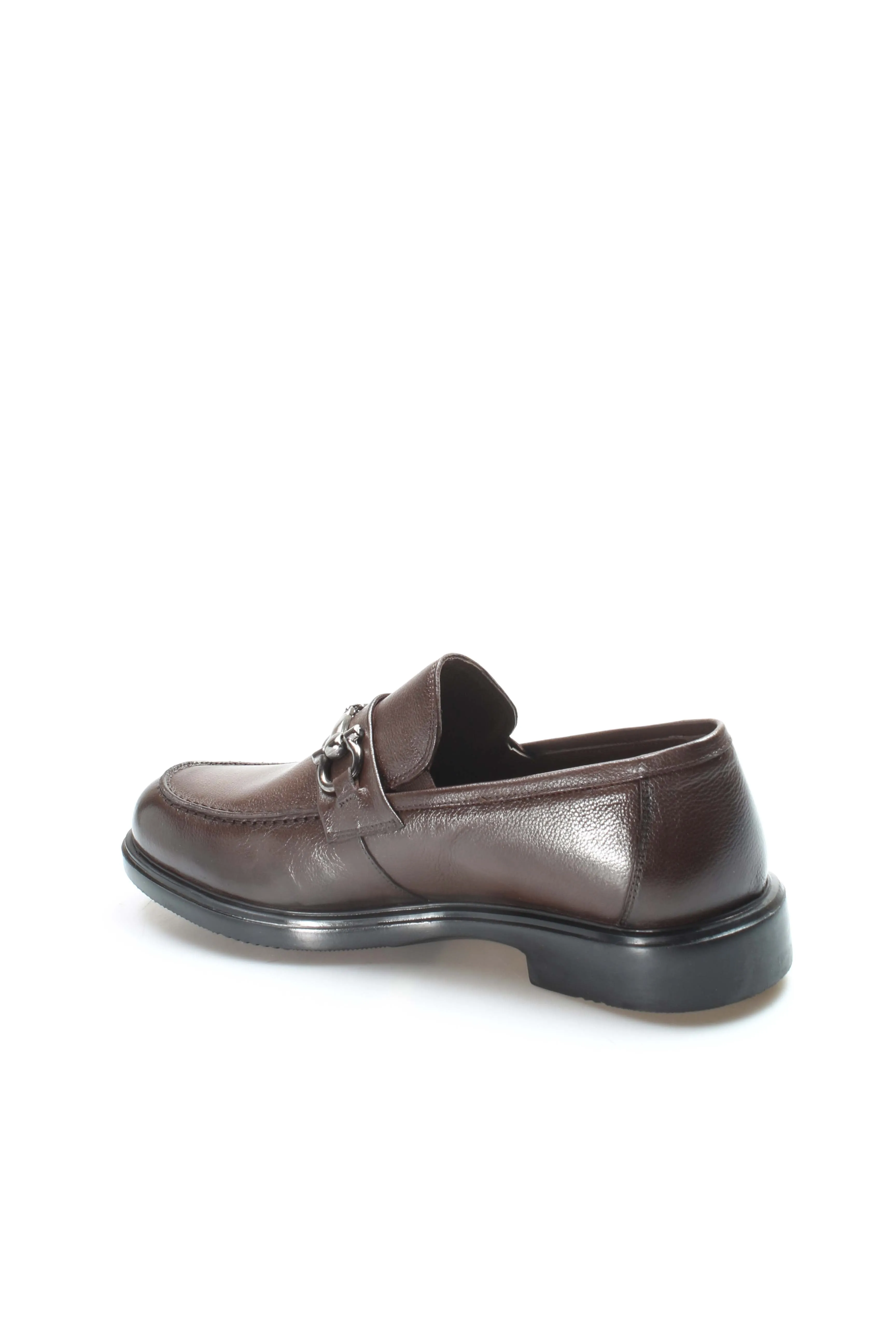 Men's Brown Leather Buckle Loafers-Wessi