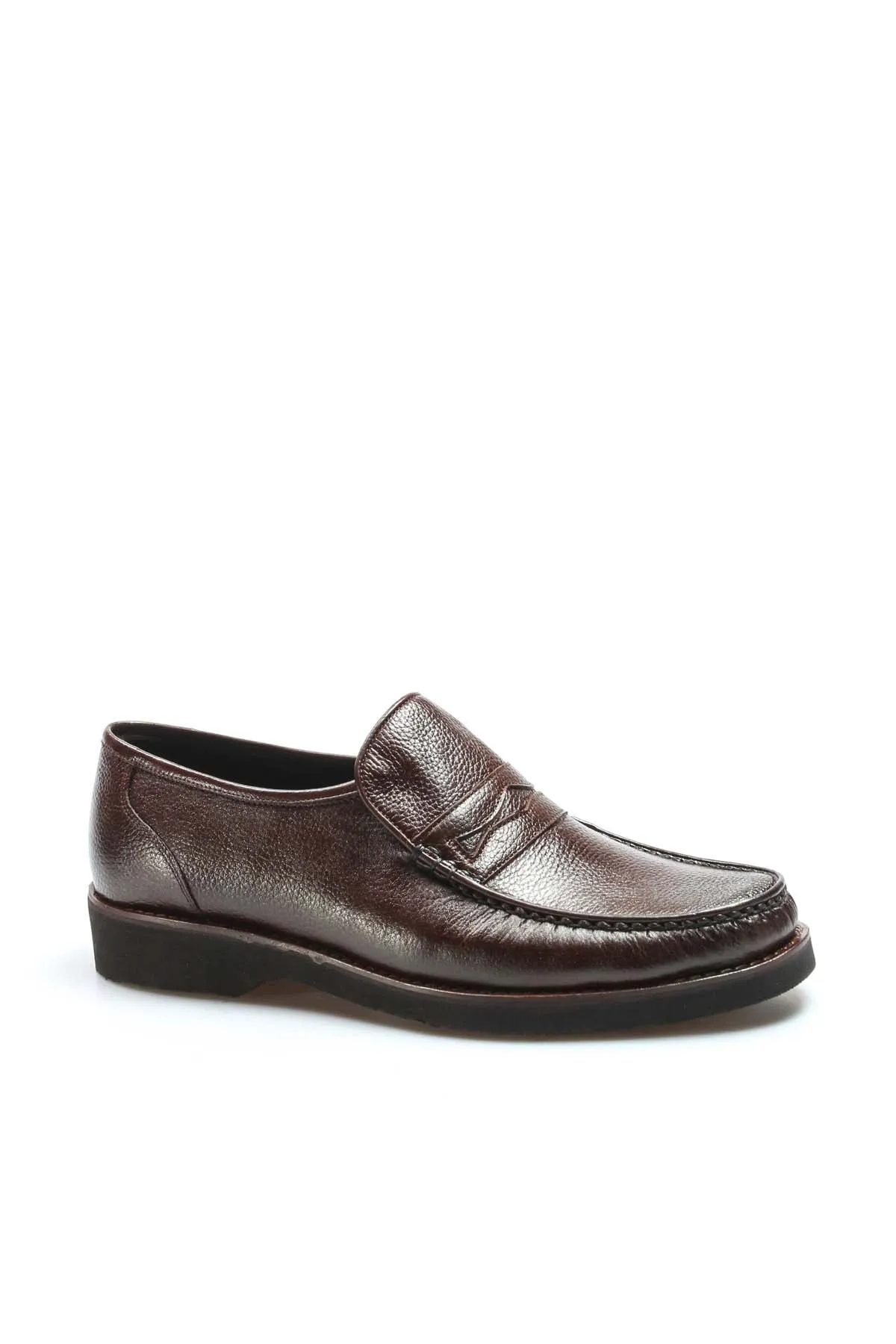 Men's Brown Leather Penny Loafers with Textured Finish - Wessi