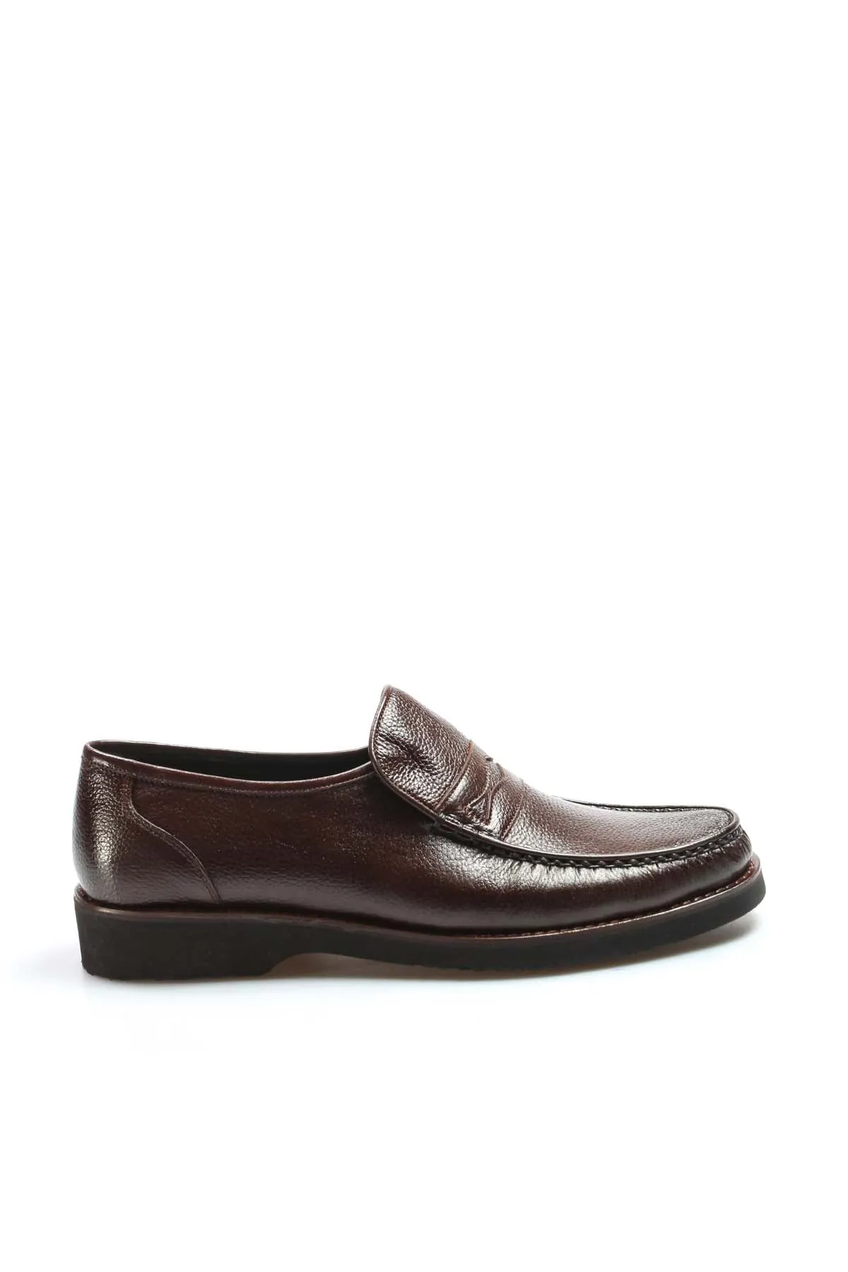 Men's Brown Leather Penny Loafers with Textured Finish - Wessi