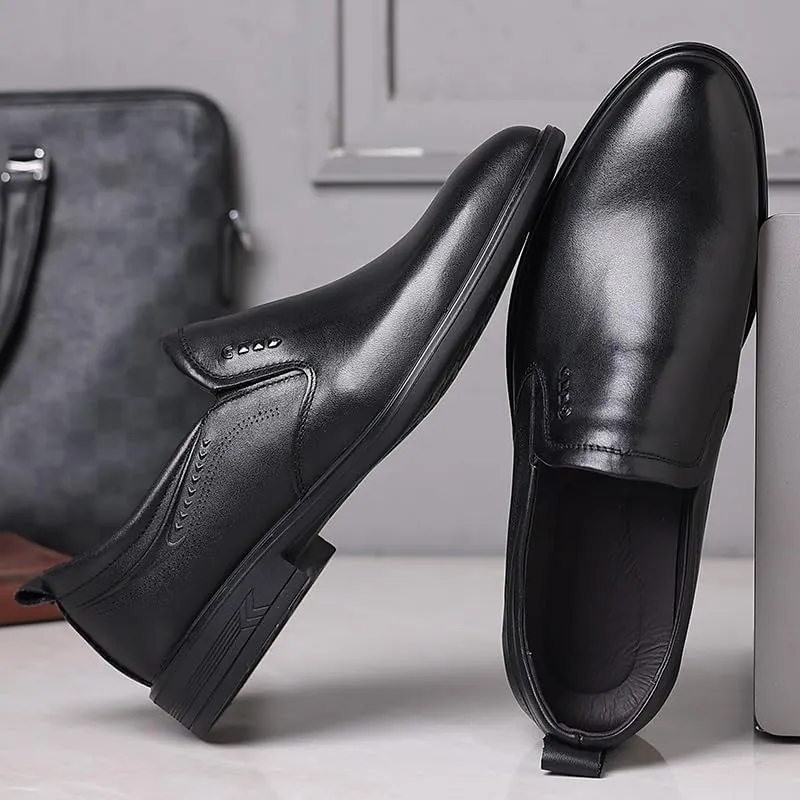 Mens Comfortable Leather Slip on Loafer Cap Toe Leather Oxford Formal Business Casual Dress Shoes for Men