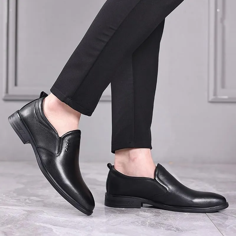 Mens Comfortable Leather Slip on Loafer Cap Toe Leather Oxford Formal Business Casual Dress Shoes for Men