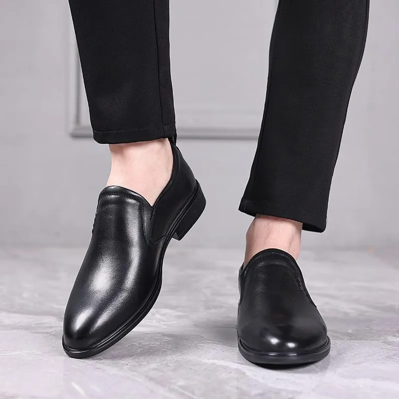 Mens Comfortable Leather Slip on Loafer Cap Toe Leather Oxford Formal Business Casual Dress Shoes for Men