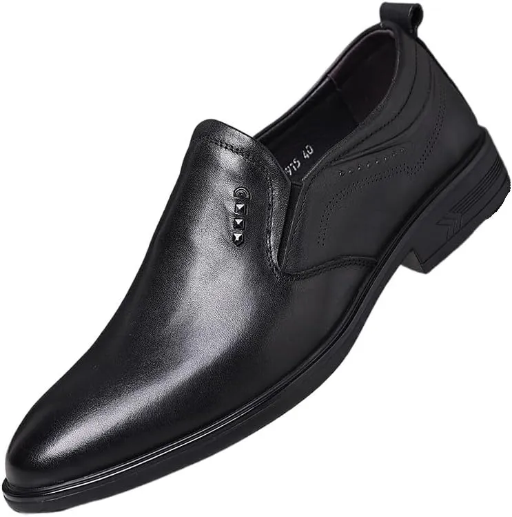 Mens Comfortable Leather Slip on Loafer Cap Toe Leather Oxford Formal Business Casual Dress Shoes for Men
