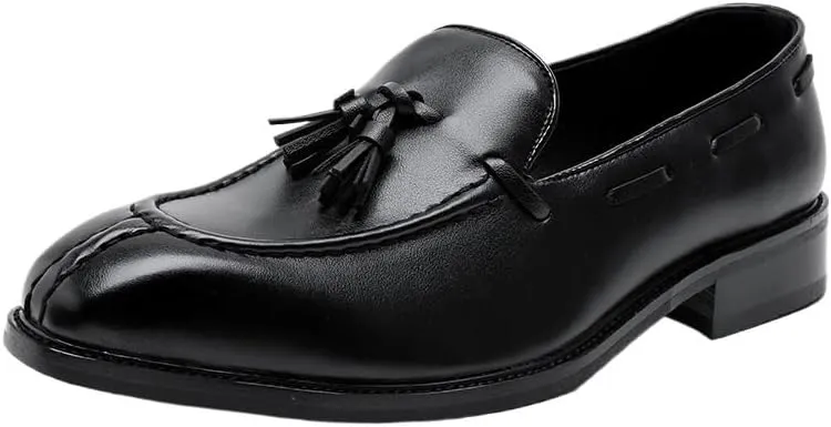 Men's Genuine Leather Slip On Tassel Platform Loafers Vintage Round Toe Non-Slip Luxury Formal Shoes Casual Business New Dress Loafers