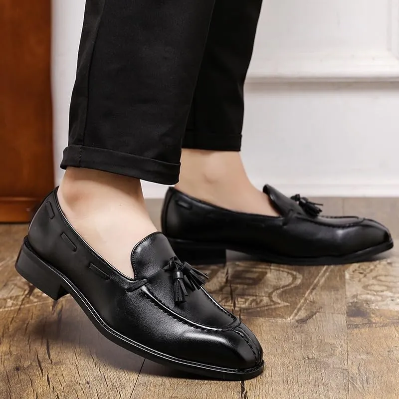 Men's Genuine Leather Slip On Tassel Platform Loafers Vintage Round Toe Non-Slip Luxury Formal Shoes Casual Business New Dress Loafers