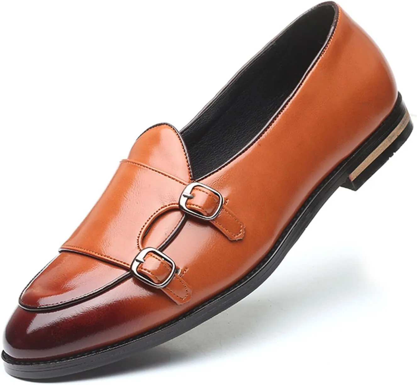 Mens Loafers Double Monk Strap Slip-On Patent Leather Shoes for Men Men's PU Leather Shoes Casual