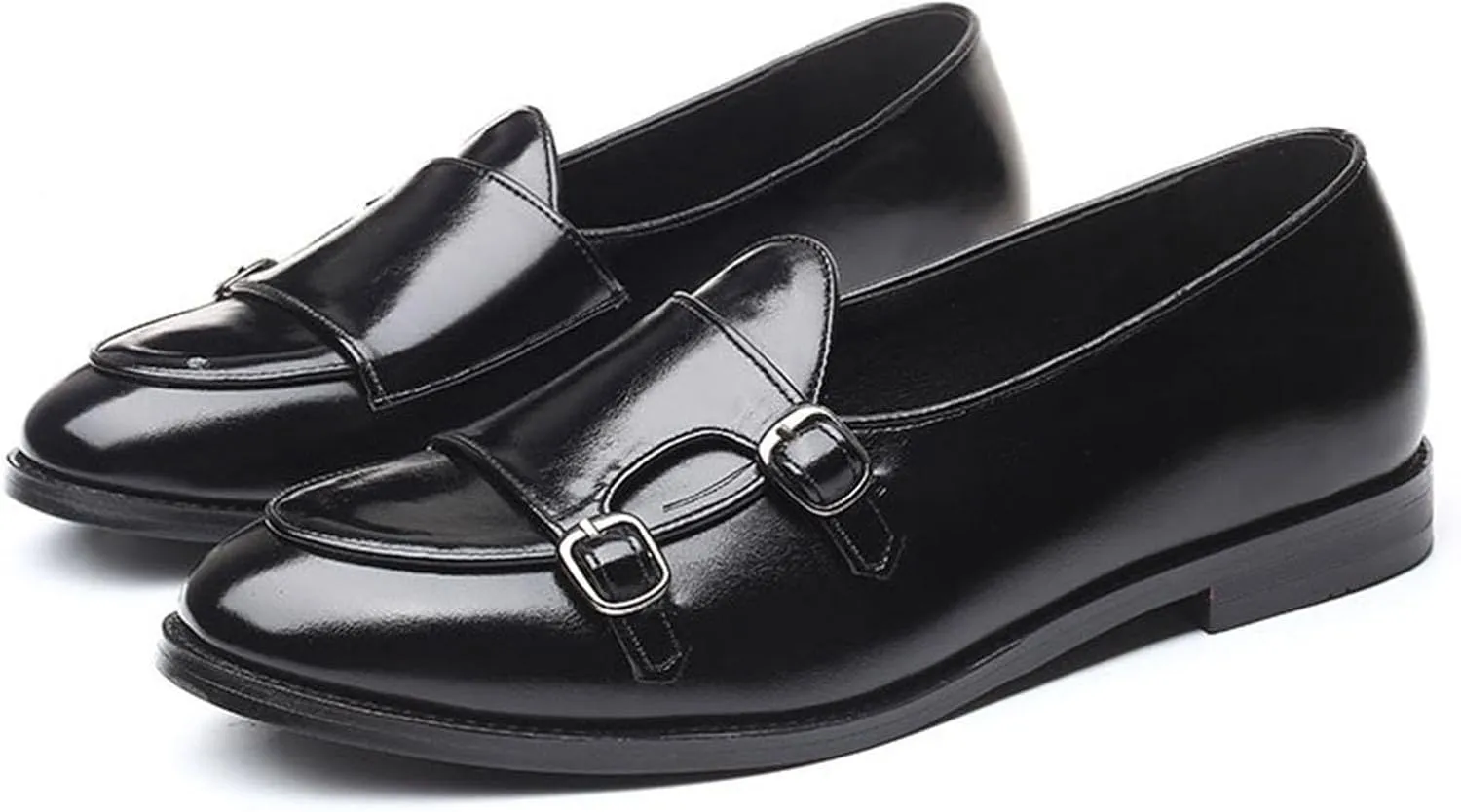 Mens Loafers Double Monk Strap Slip-On Patent Leather Shoes for Men Men's PU Leather Shoes Casual