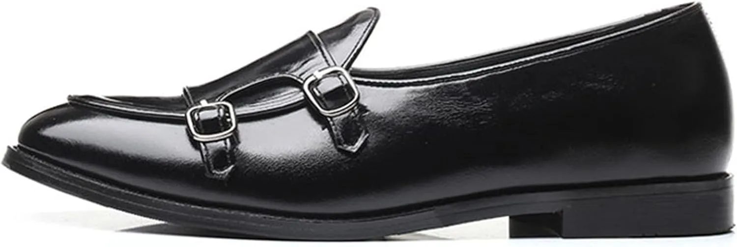 Mens Loafers Double Monk Strap Slip-On Patent Leather Shoes for Men Men's PU Leather Shoes Casual