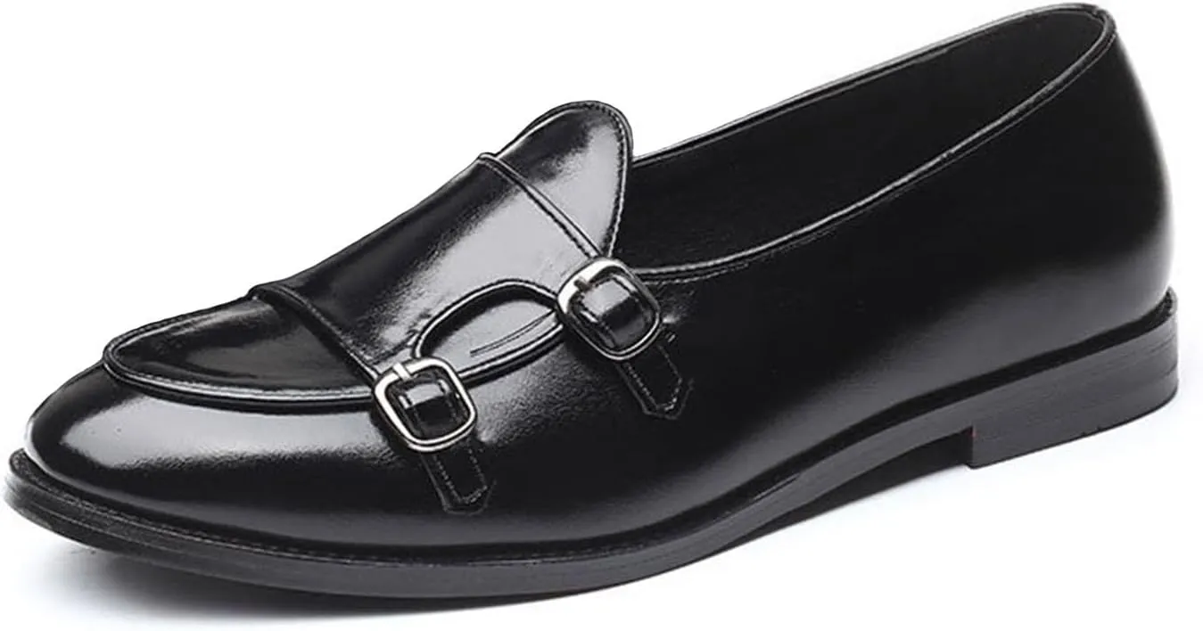 Mens Loafers Double Monk Strap Slip-On Patent Leather Shoes for Men Men's PU Leather Shoes Casual