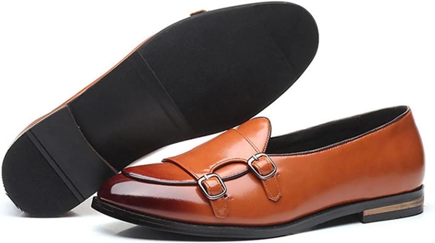 Mens Loafers Double Monk Strap Slip-On Patent Leather Shoes for Men Men's PU Leather Shoes Casual