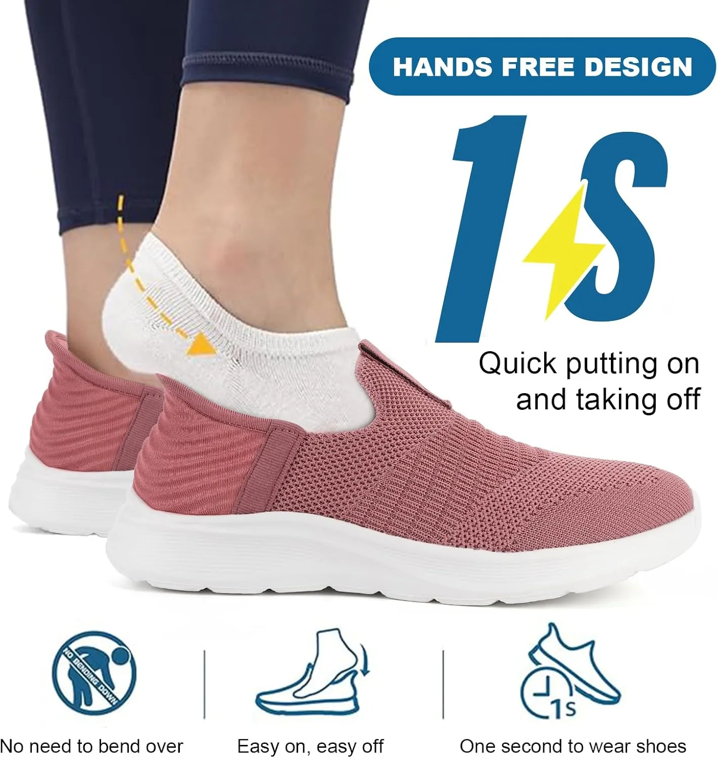 Orgone Slip On Sneakers for Women, Womens Hands Free Slip On Running Shoes Non Slip Walking Shoes Lightweight Gym Workout Shoes Breathable Fashion Sneakers