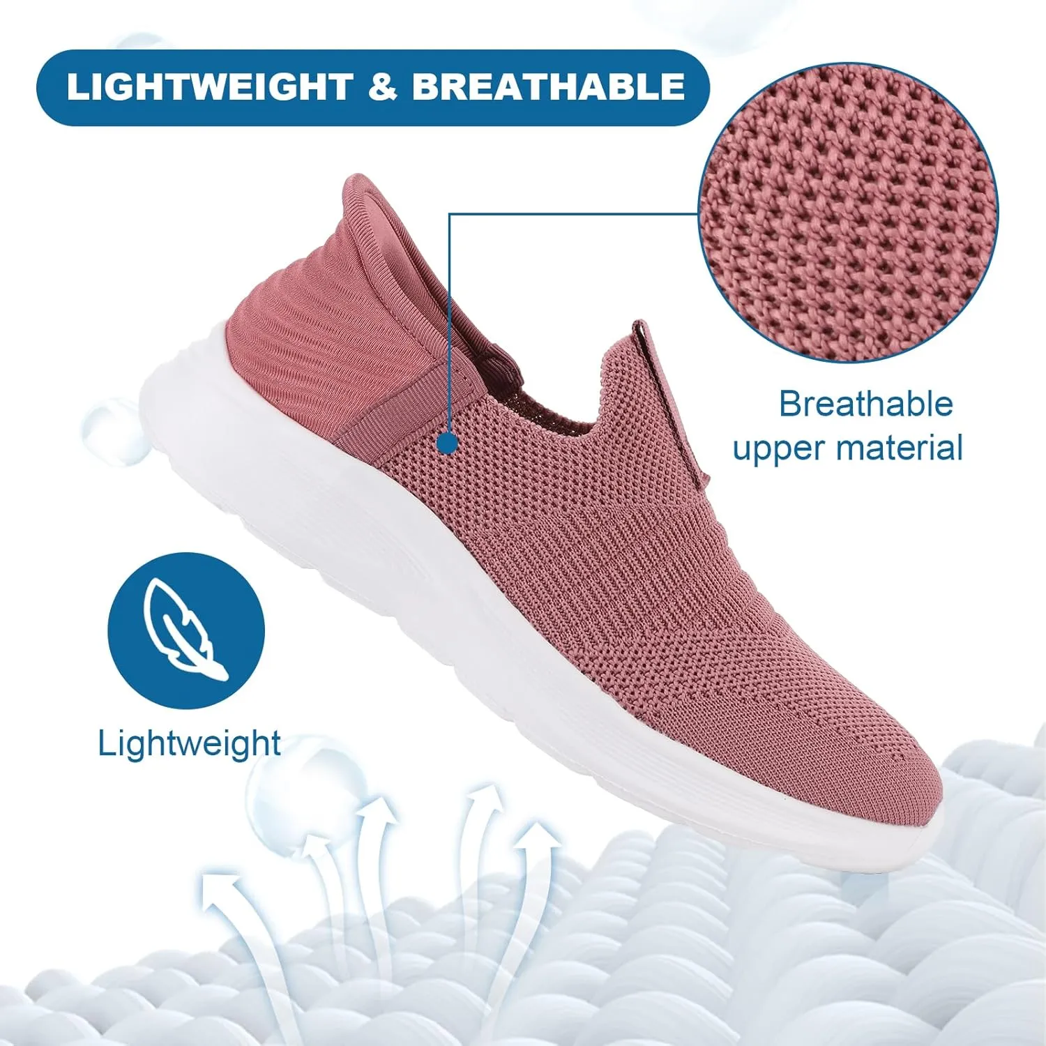 Orgone Slip On Sneakers for Women, Womens Hands Free Slip On Running Shoes Non Slip Walking Shoes Lightweight Gym Workout Shoes Breathable Fashion Sneakers