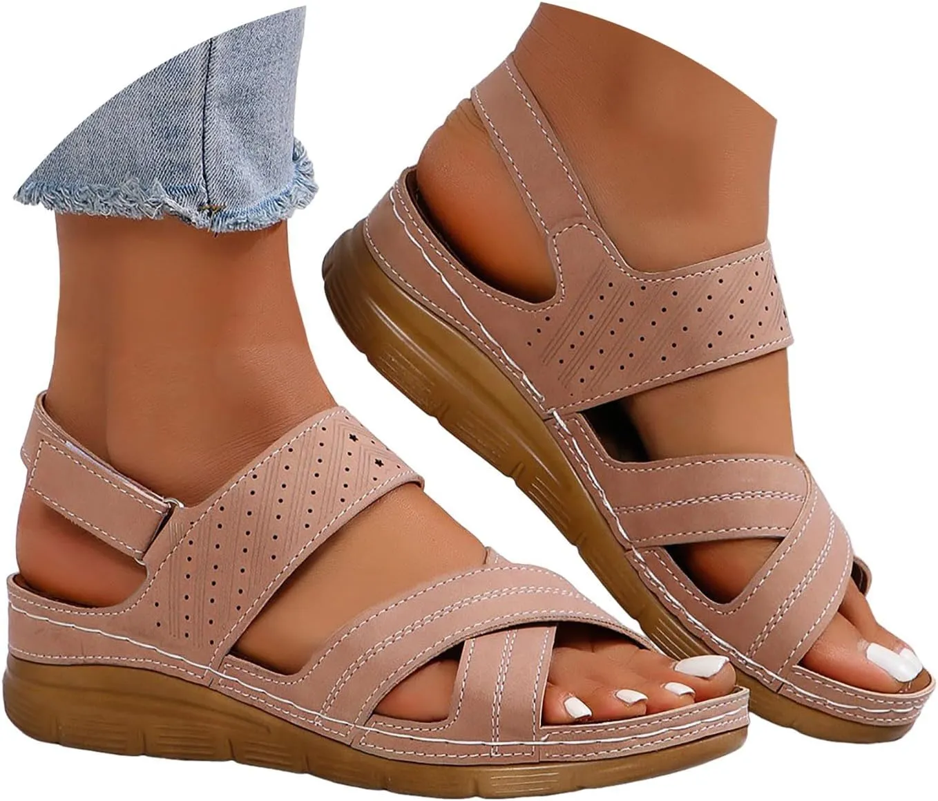 Orthopedic Sandals for Women Plantar Fasciitis Hook and Loop Flat Sandals Summer Outdoor Arch Support Massage Sandals
