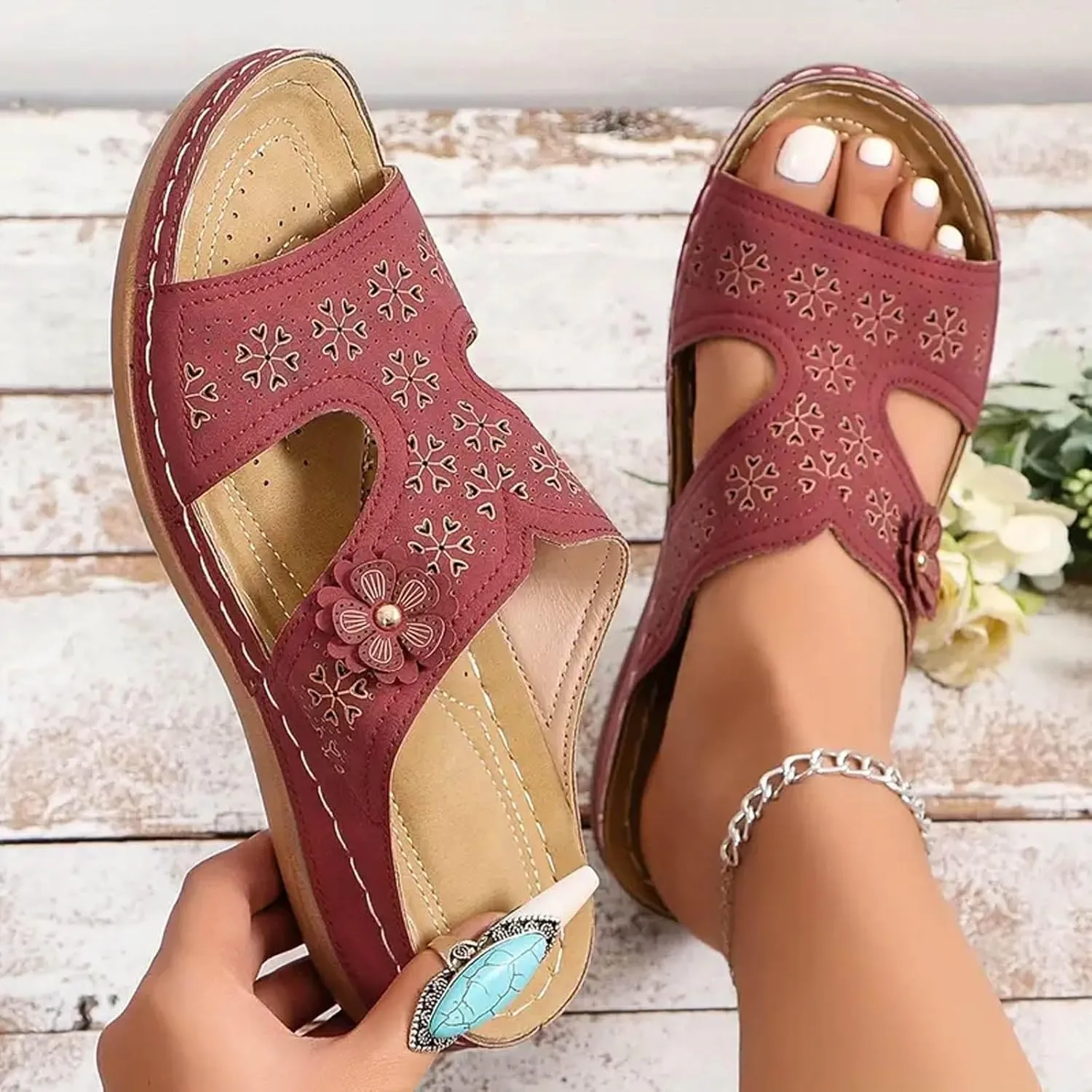 Orthopedic Sandals for Women: Slip On Dressy Summer Comfortable Wedge Sandals Lightweight Walking Sandals with Arch Support
