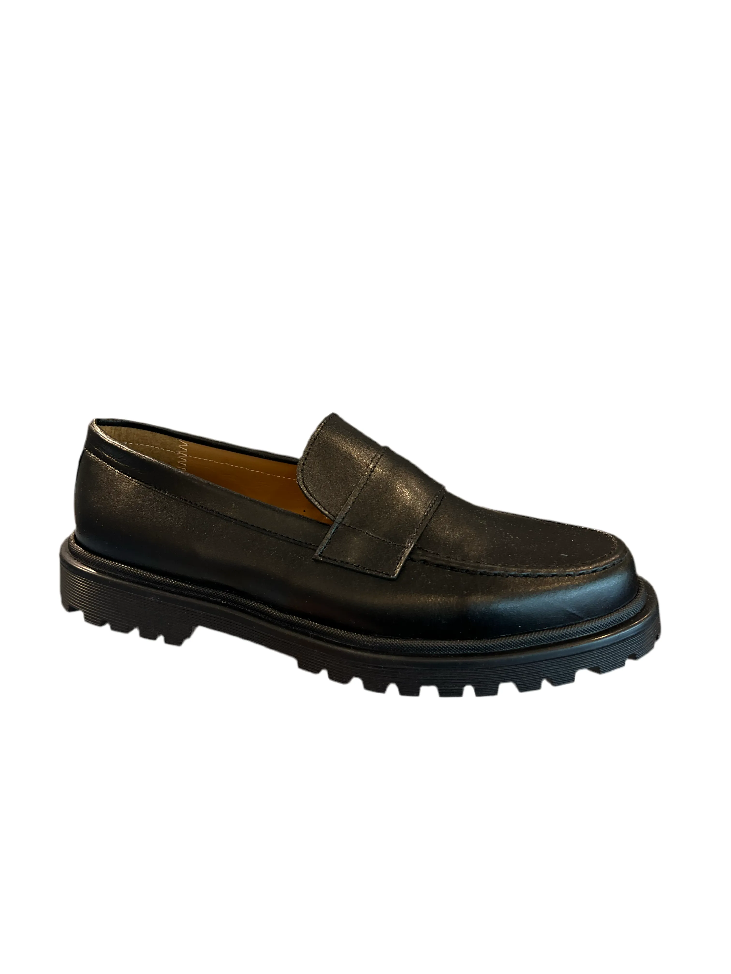 Papanatas Eli Black Leather Tractor Slip On Loafers