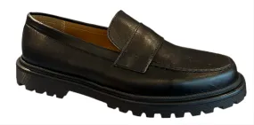 Papanatas Eli Black Leather Tractor Slip On Loafers