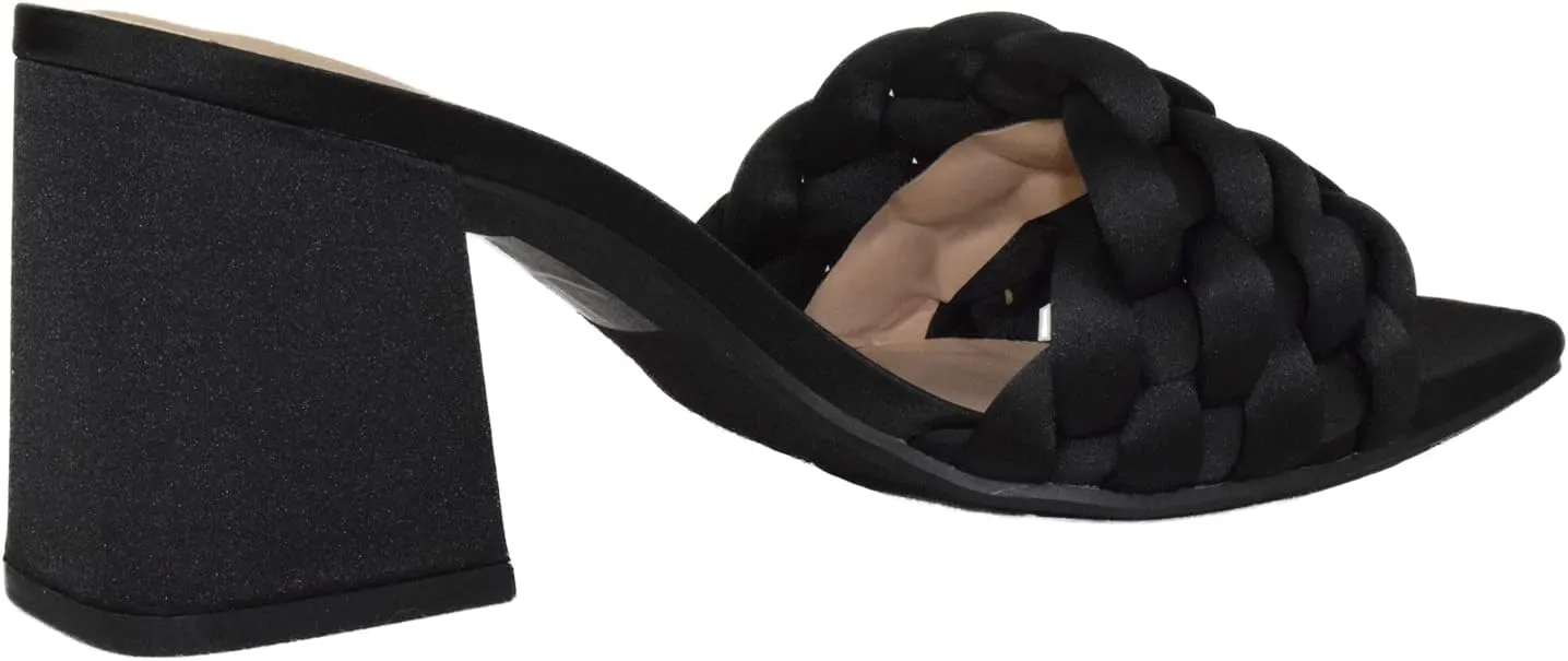 Soda Shoes Women Block High Heel Sandals Braided Band Square Toe Satin Shauna-S