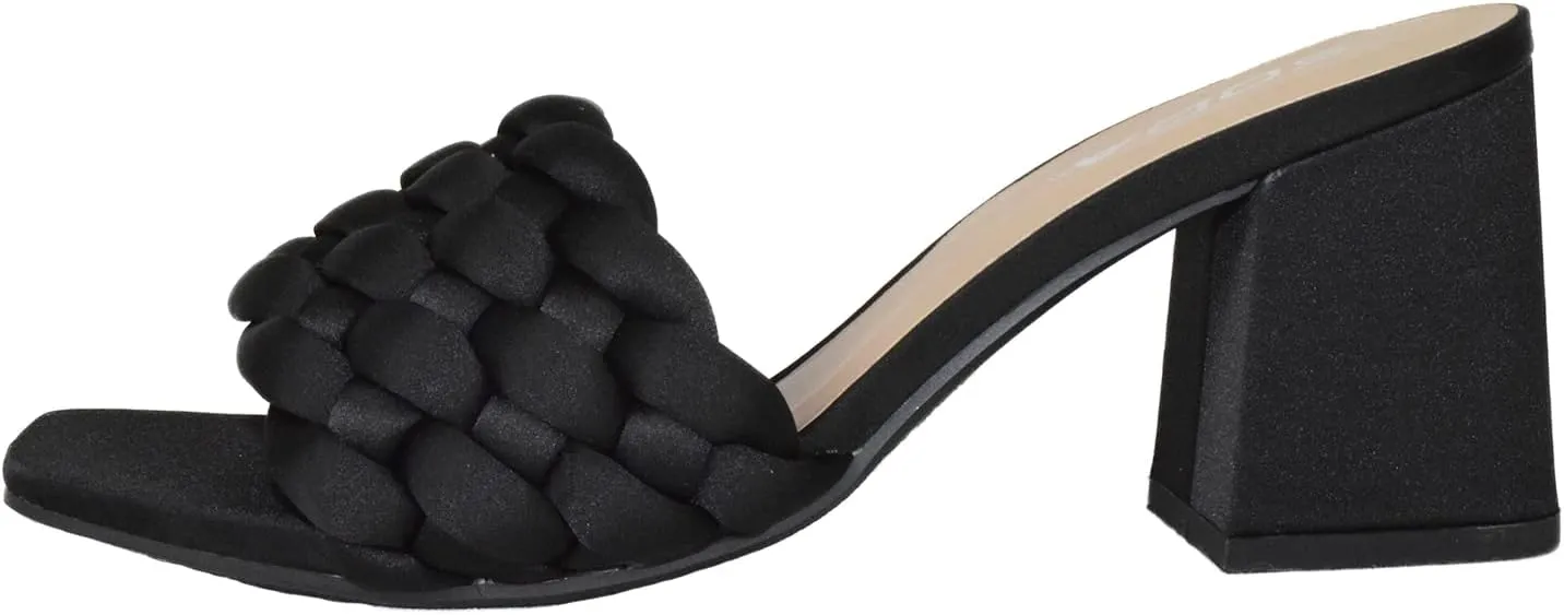 Soda Shoes Women Block High Heel Sandals Braided Band Square Toe Satin Shauna-S
