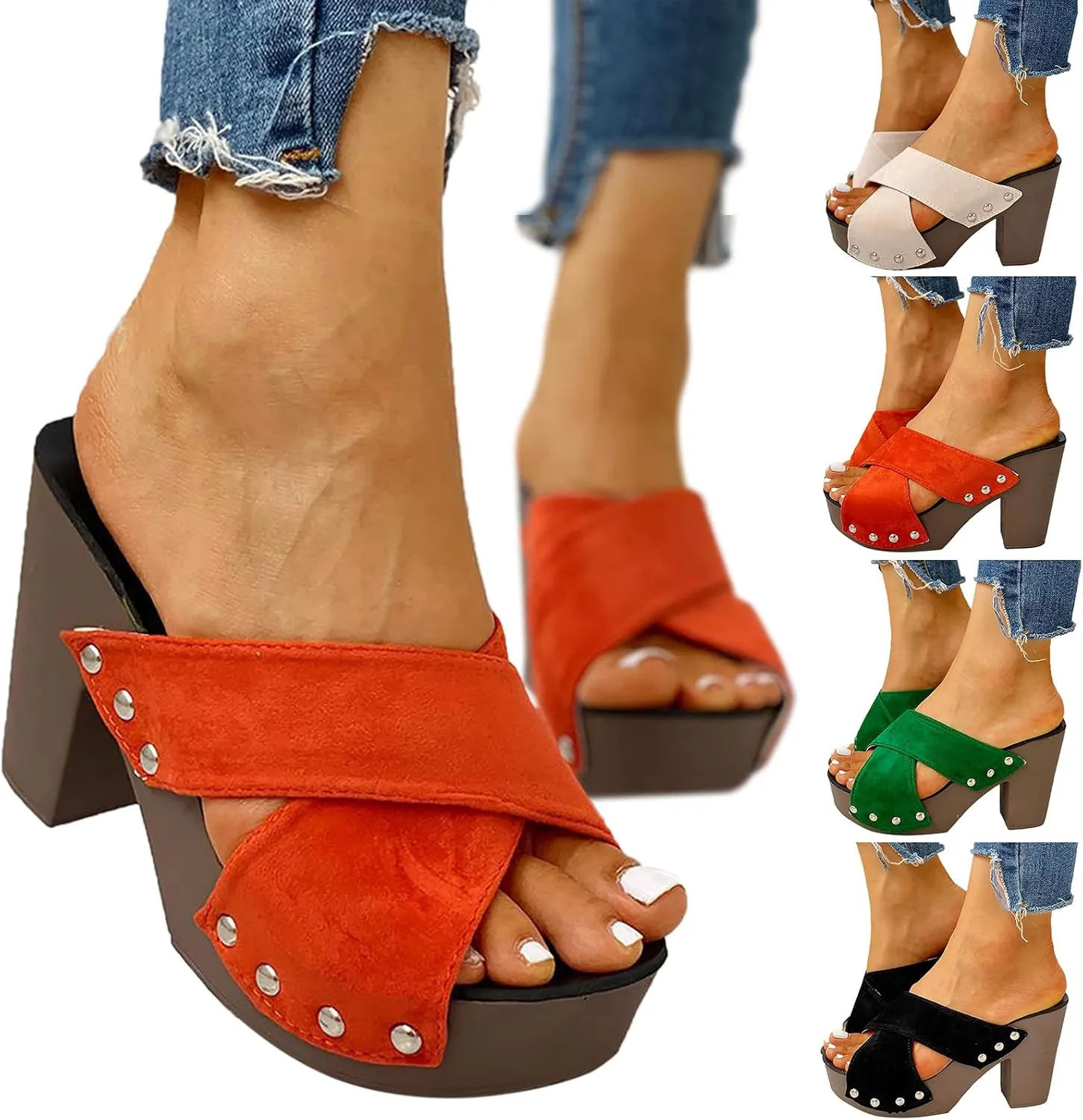 Strappy Heeled Sandals for Women Open Toe Chunky Block Heel Ankle Strap Wedding Party Shoes