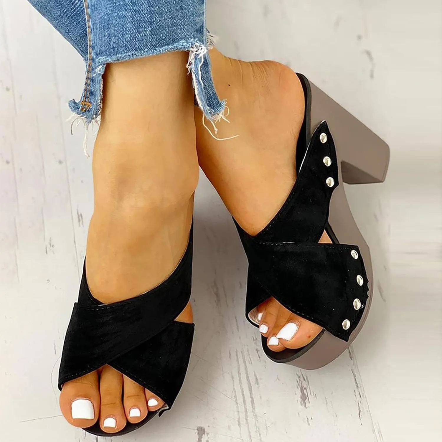 Strappy Heeled Sandals for Women Open Toe Chunky Block Heel Ankle Strap Wedding Party Shoes