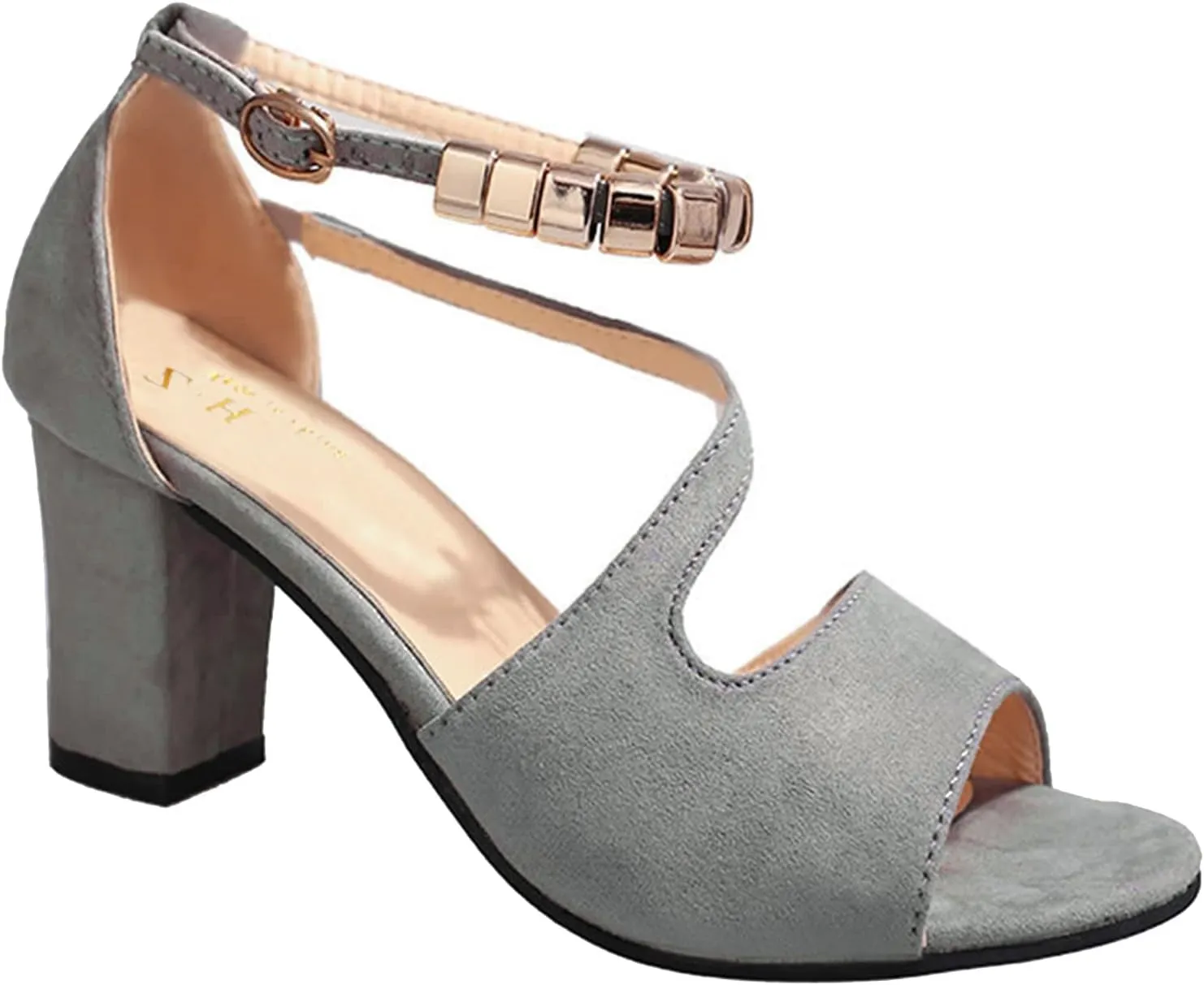 Women Square Toe Sandals Open Toe Strappy Heels Chunky Block Heel Ankle Strap Party Shoes