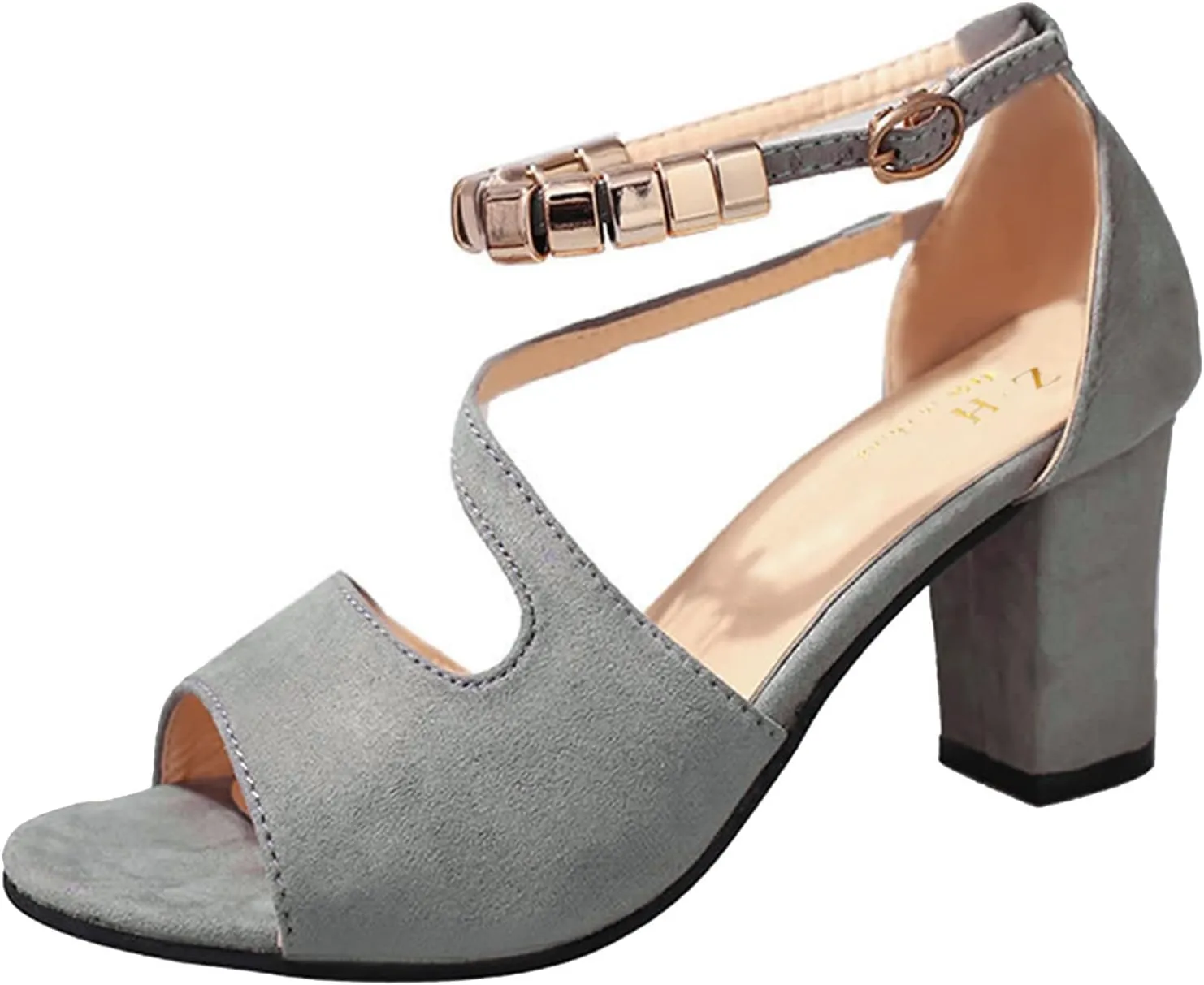Women Square Toe Sandals Open Toe Strappy Heels Chunky Block Heel Ankle Strap Party Shoes