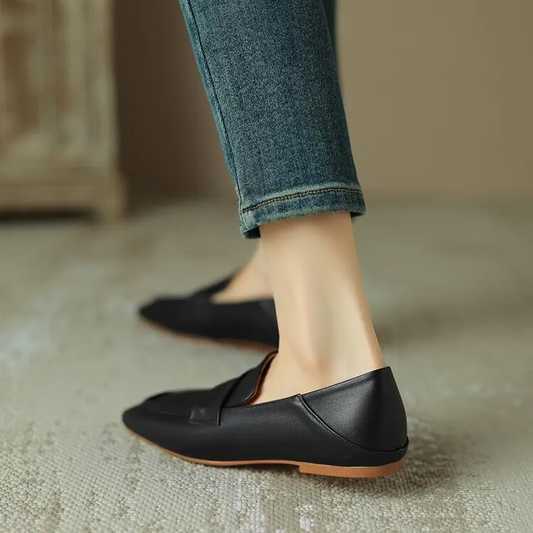 Women's Loafer Flat Dress Shoes Penny Business Casual Shoes Dressy Leather Office Work Slip on Black 0.7 Inch