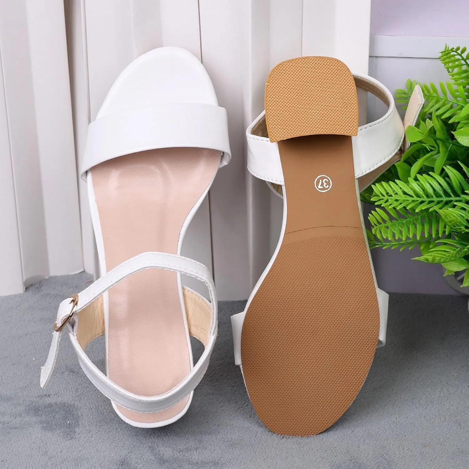 Women's Strappy Chunky Block Heels Sandals Solid Color Open Toe Single Bond Adjustable Ankle Strap Shoes Summer Fashion Casual Lightweight Breathable Comfortable Slip On Slides