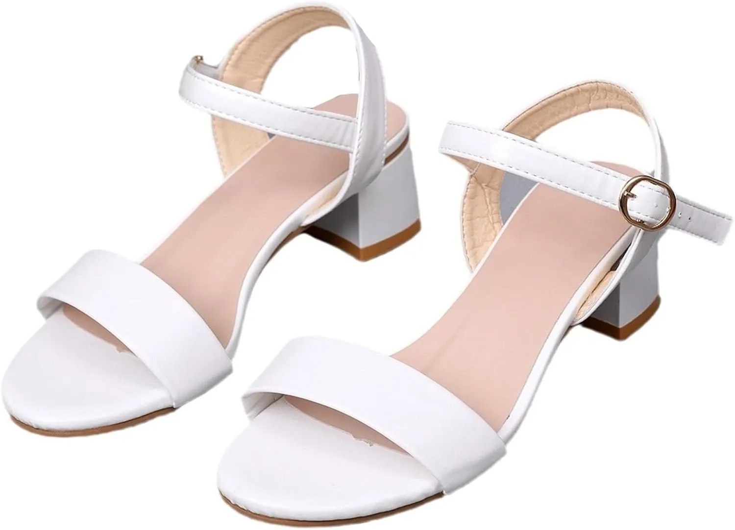 Women's Strappy Chunky Block Heels Sandals Solid Color Open Toe Single Bond Adjustable Ankle Strap Shoes Summer Fashion Casual Lightweight Breathable Comfortable Slip On Slides