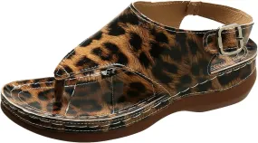 Women's Summer Fashion Sandals Thick Sole Leopard Print Sandals Party Dress Wedge Slip on Sandals for Women Size 9