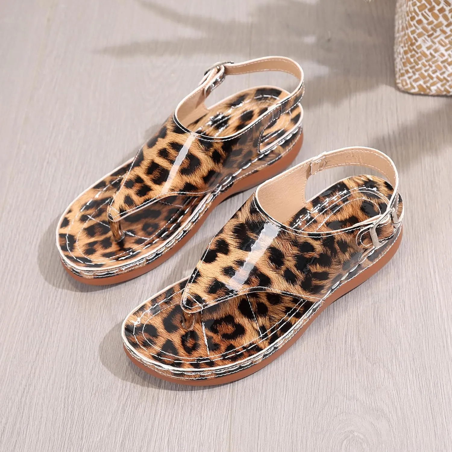 Women's Summer Fashion Sandals Thick Sole Leopard Print Sandals Party Dress Wedge Slip on Sandals for Women Size 9