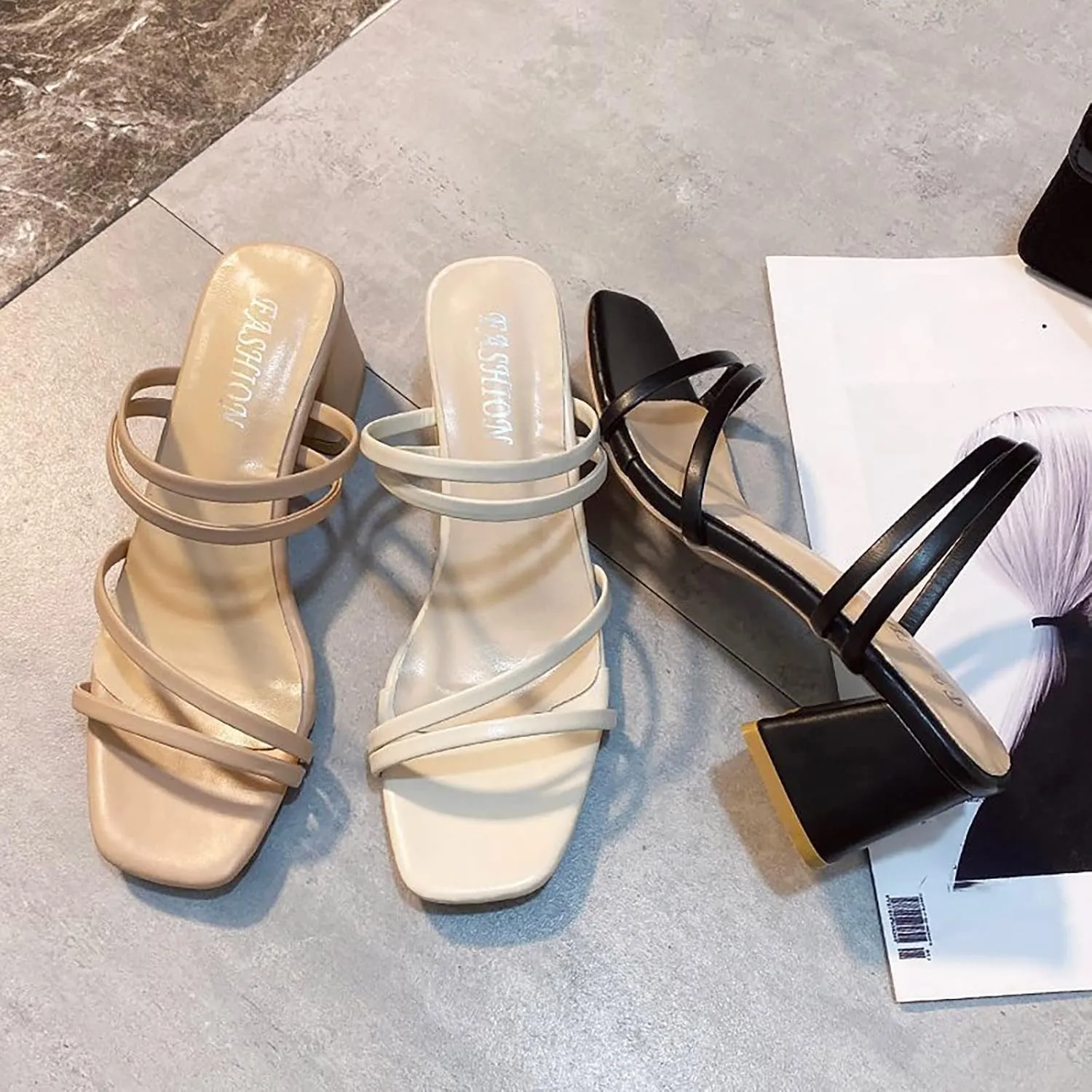 Womens Wedding Shoes Open Toe Strappy Heels Chunky Block Heel Ankle Strap Sandals